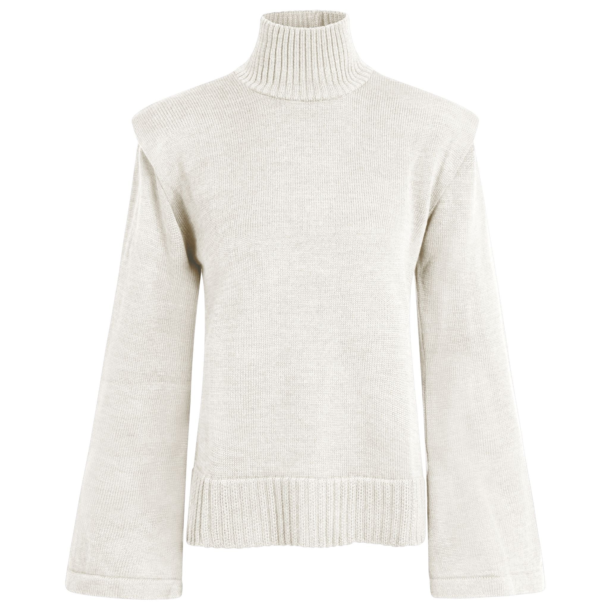 Ivory Merino Wool Turtleneck Sweater with Flared Sleeves