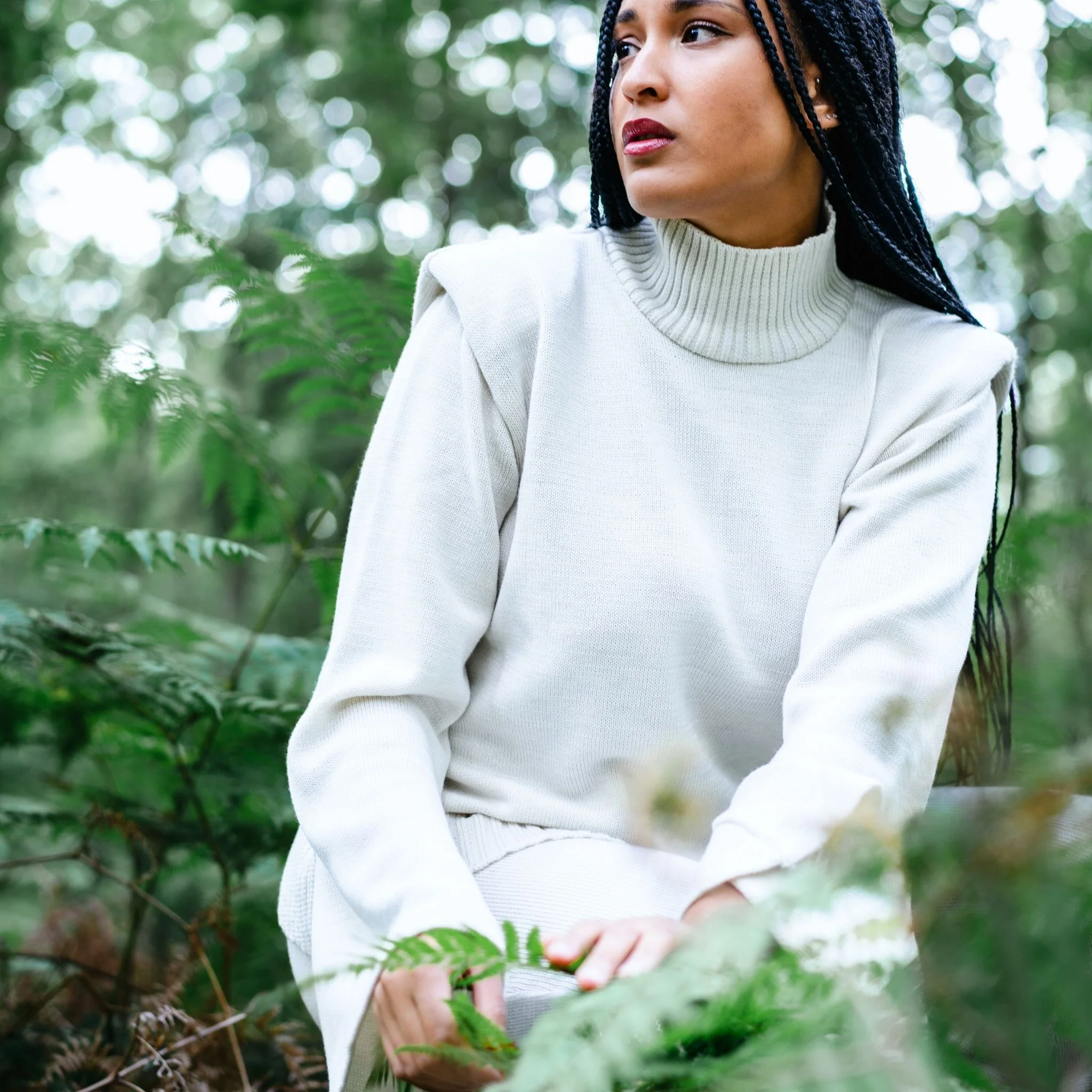Ivory Merino Wool Turtleneck Sweater with Flared Sleeves - Image 2