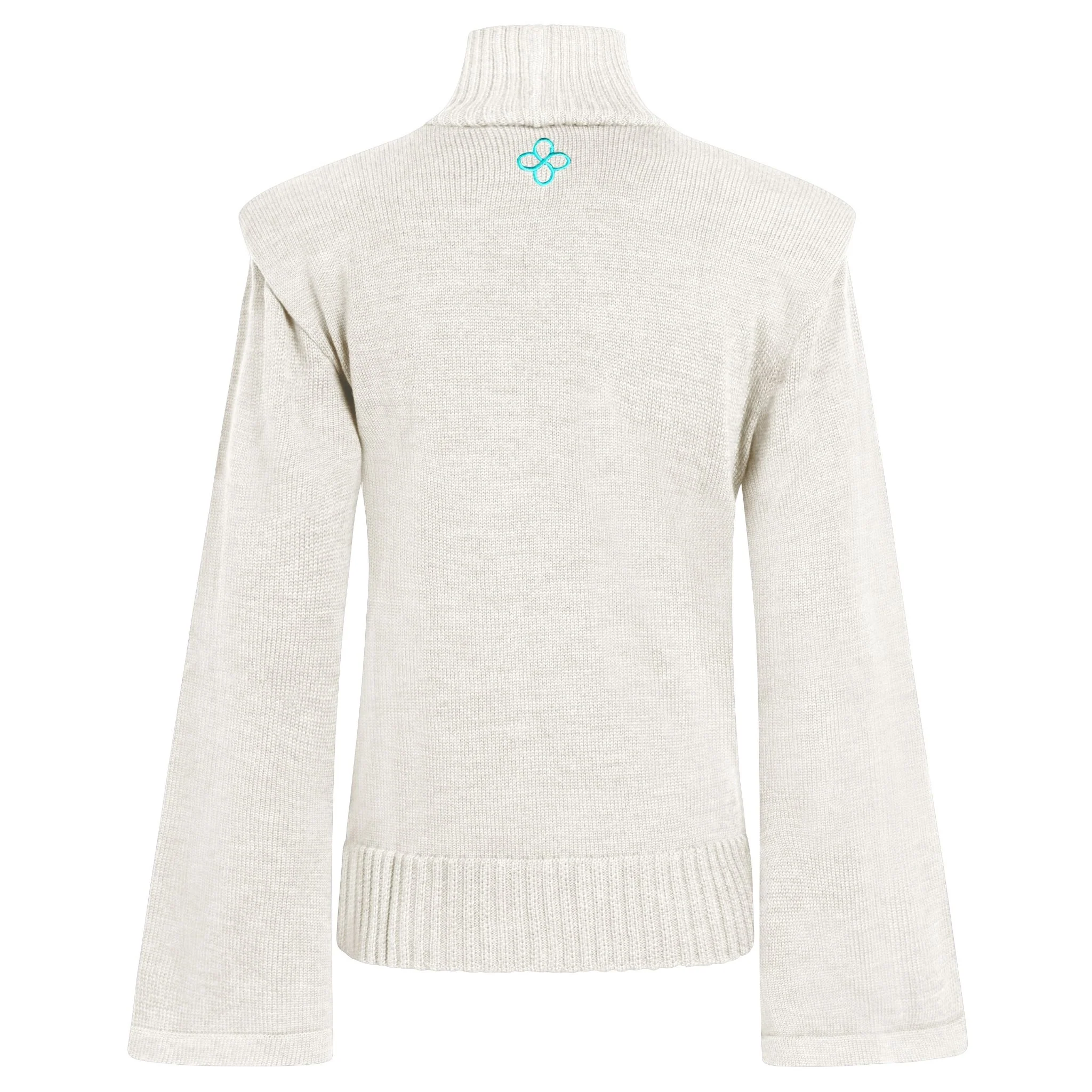 Ivory Merino Wool Turtleneck Sweater with Flared Sleeves - Image 3
