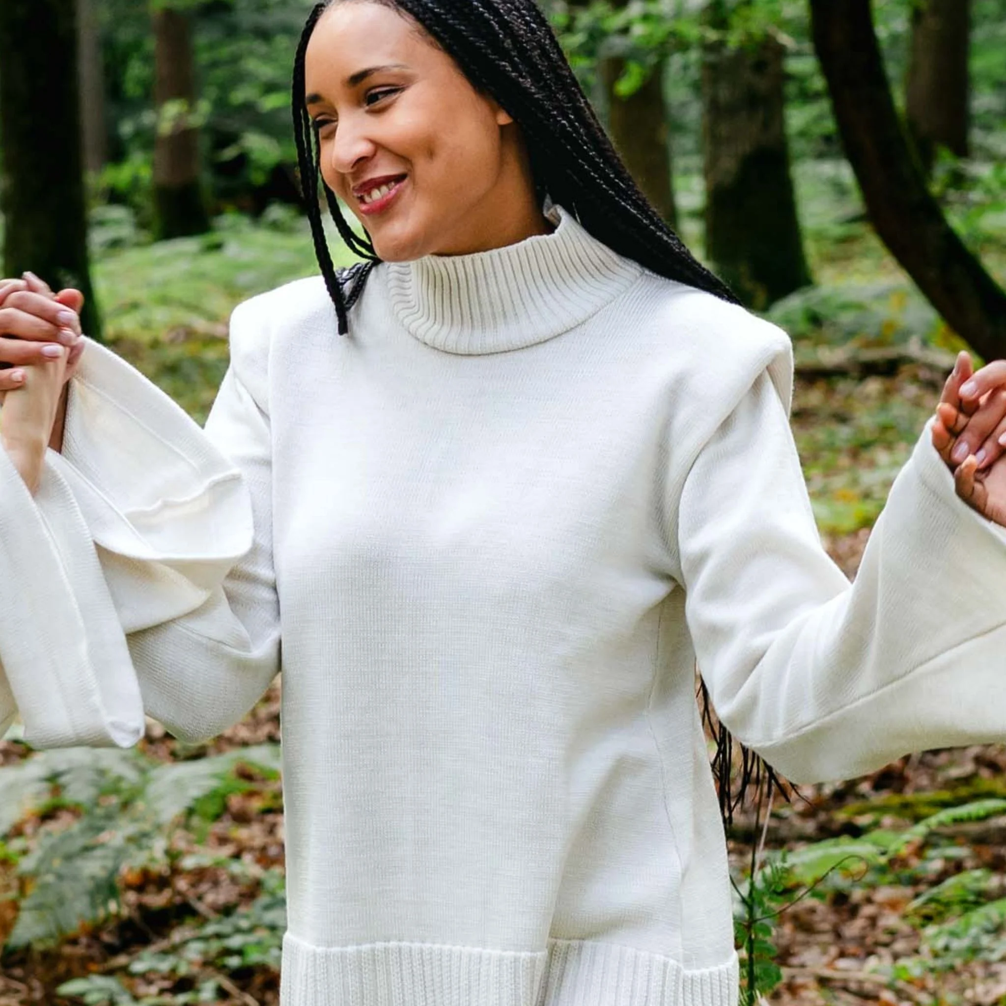 Ivory Merino Wool Turtleneck Sweater with Flared Sleeves - Image 7