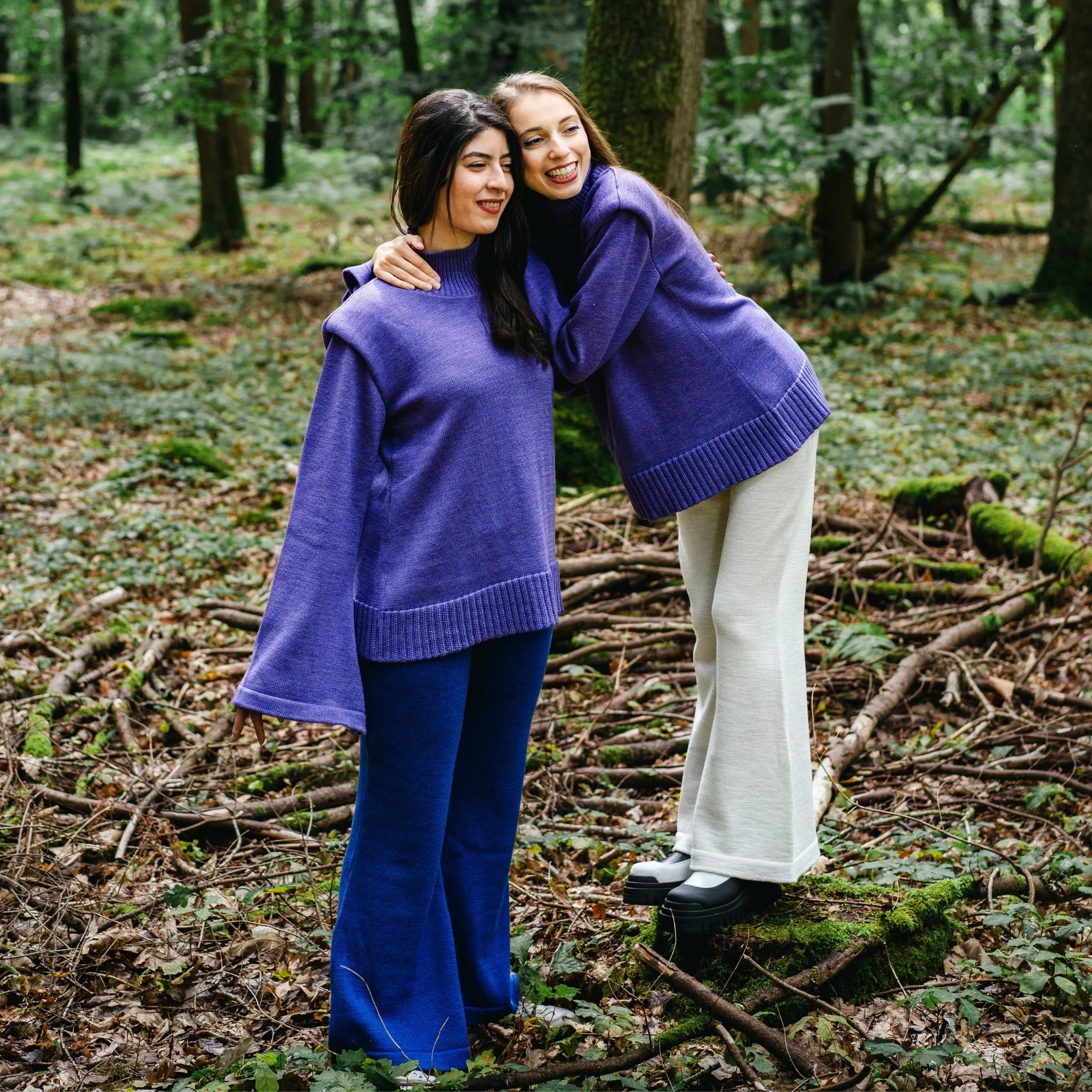 Purple Merino Wool Turtleneck Sweater with Flared Sleeves - Image 3