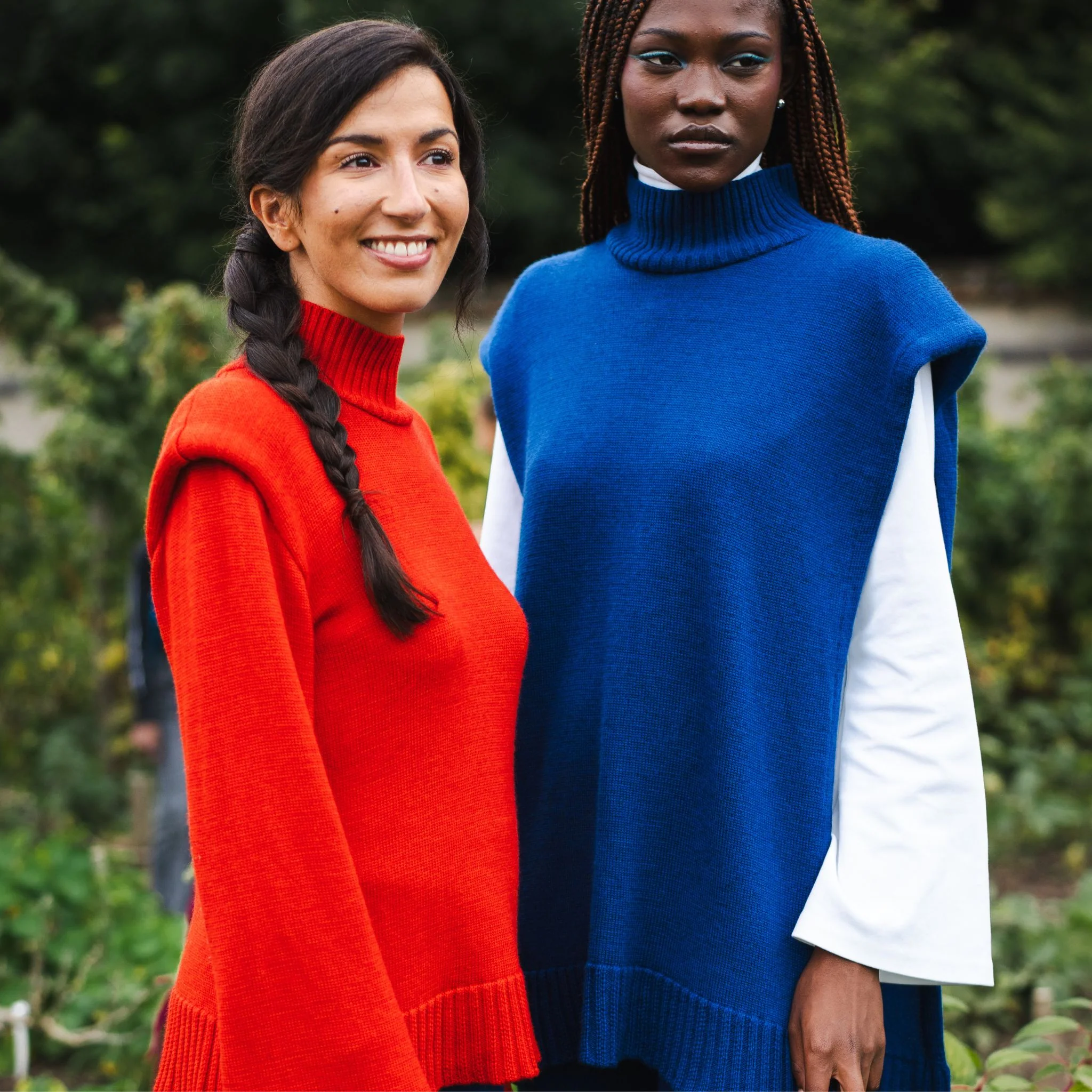 Red Merino Wool Turtleneck Sweater with Flared Sleeves - Image 2