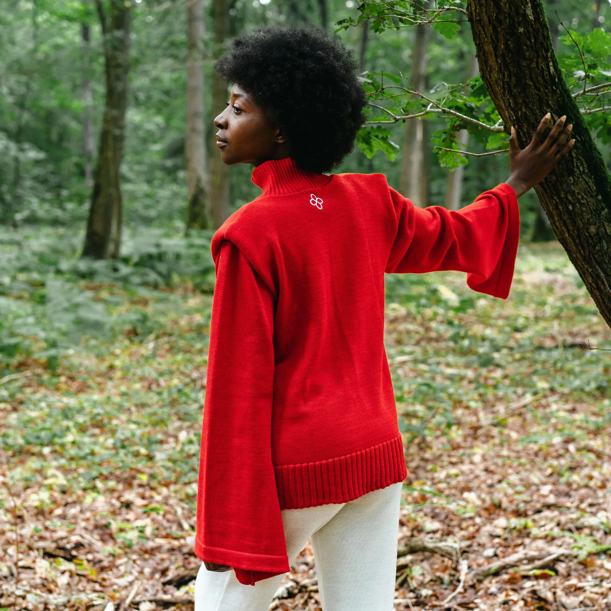 Red Merino Wool Turtleneck Sweater with Flared Sleeves - Image 3