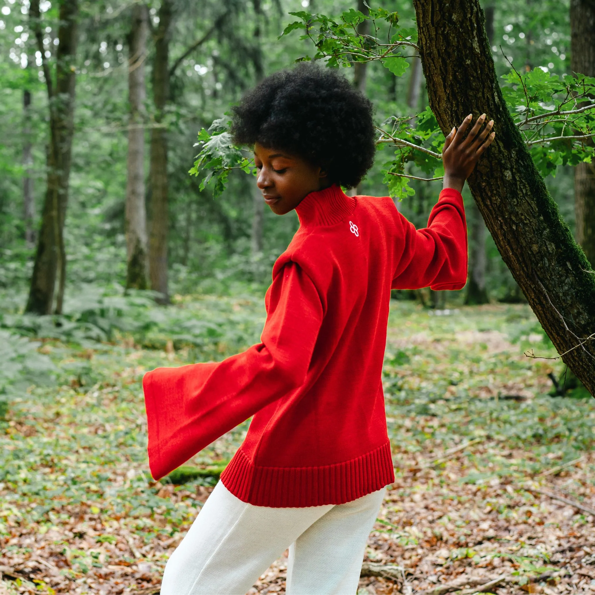 Red Merino Wool Turtleneck Sweater with Flared Sleeves - Image 4