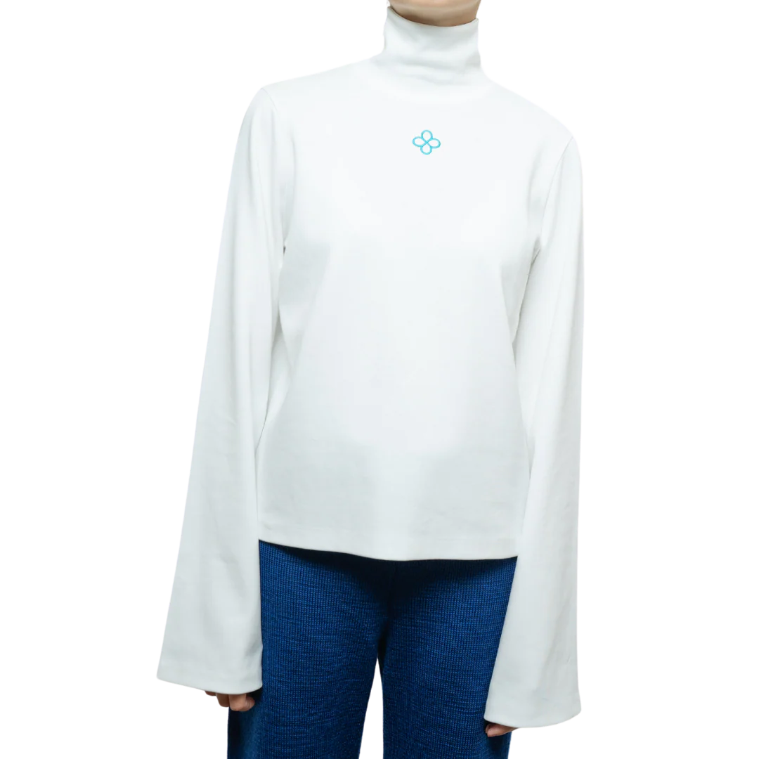 White Organic Cotton High Neck Top - Image 3