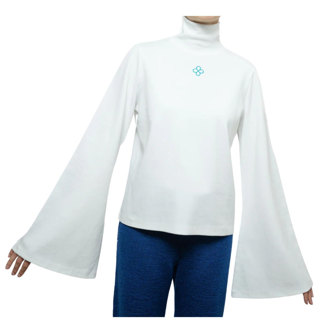 White Organic Cotton High Neck Top - Image 4