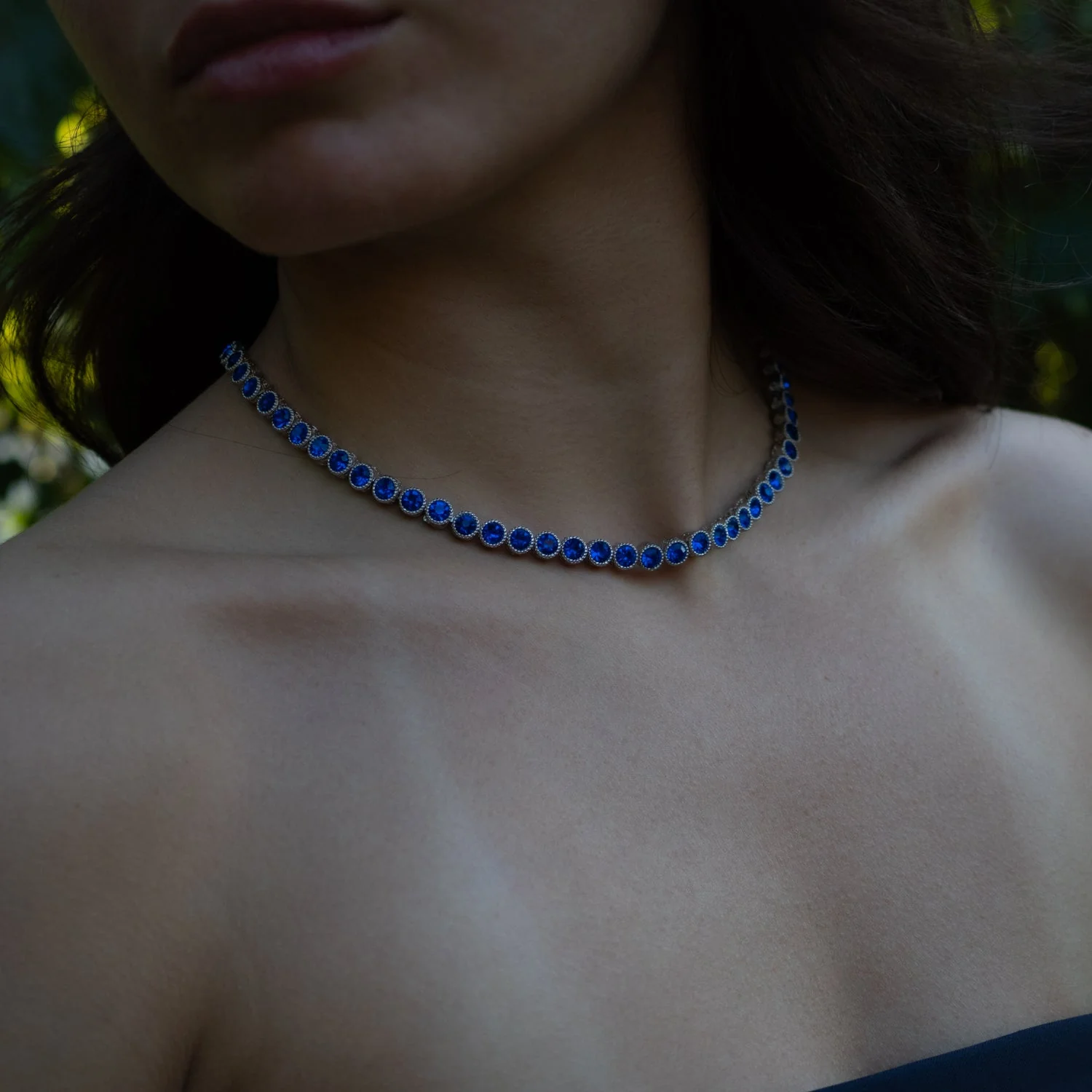 Blue Sapphire Tennis Mystic Silver Necklace - Image 13