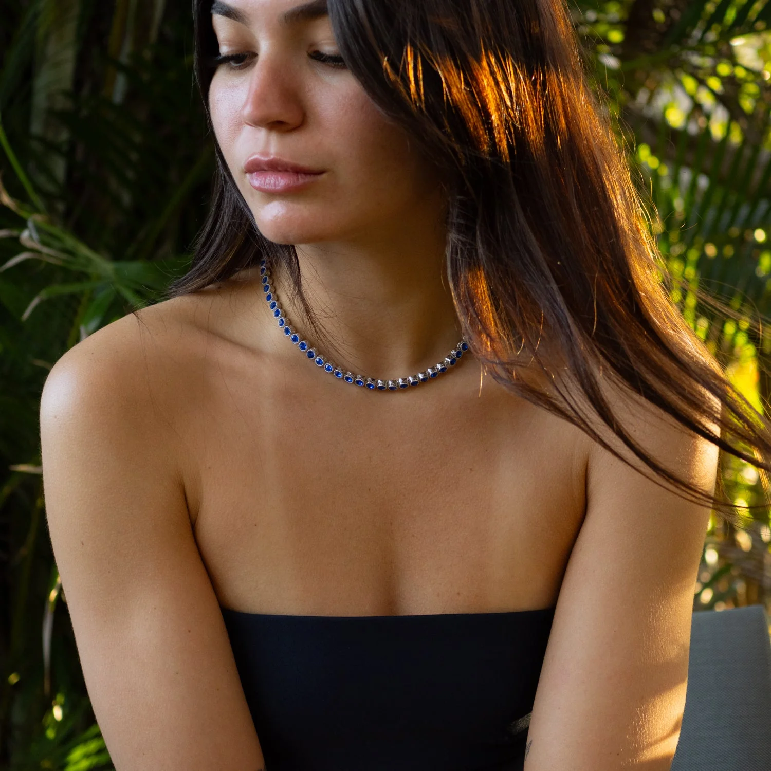 Blue Sapphire Tennis Mystic Silver Necklace - Image 3