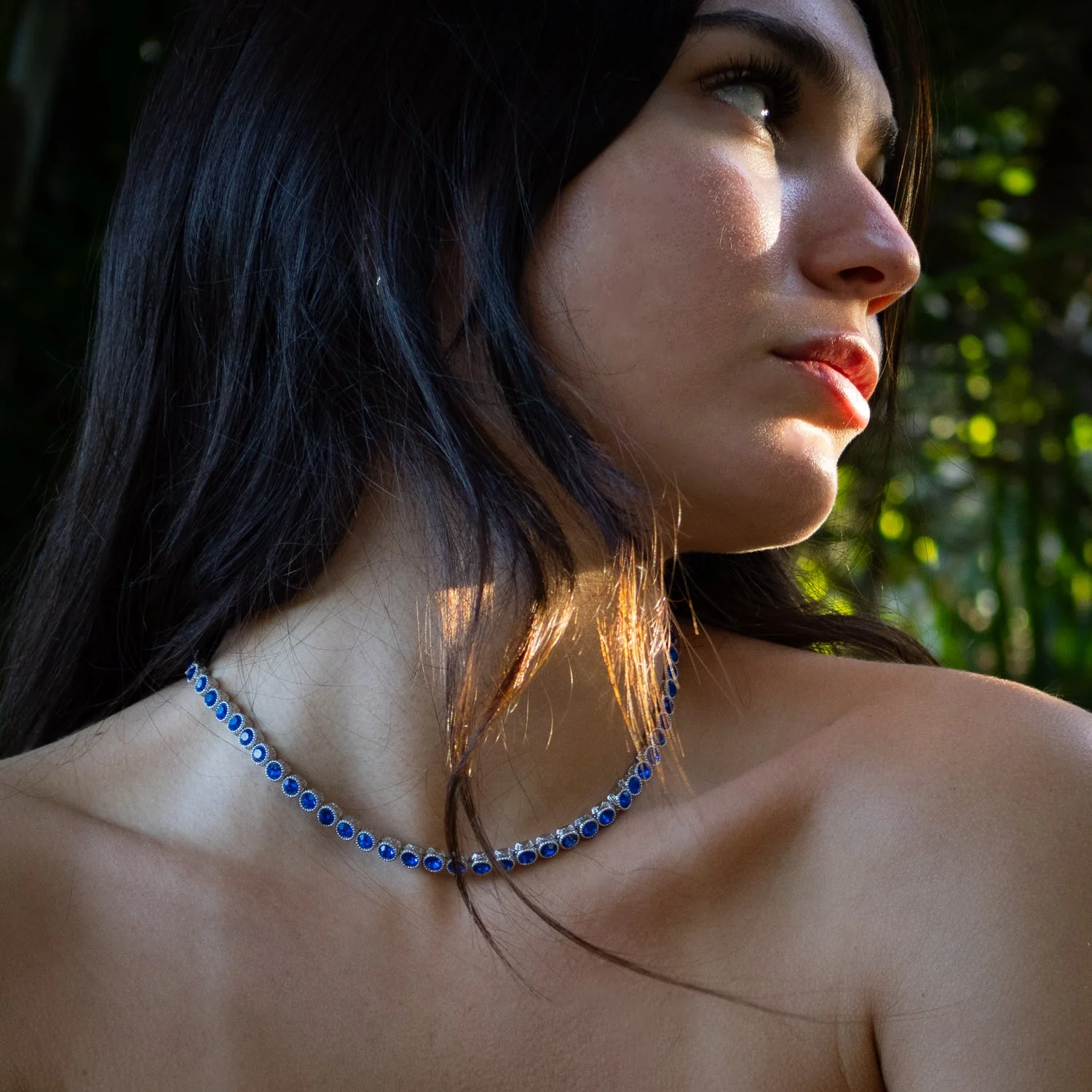 Blue Sapphire Tennis Mystic Silver Necklace - Image 5