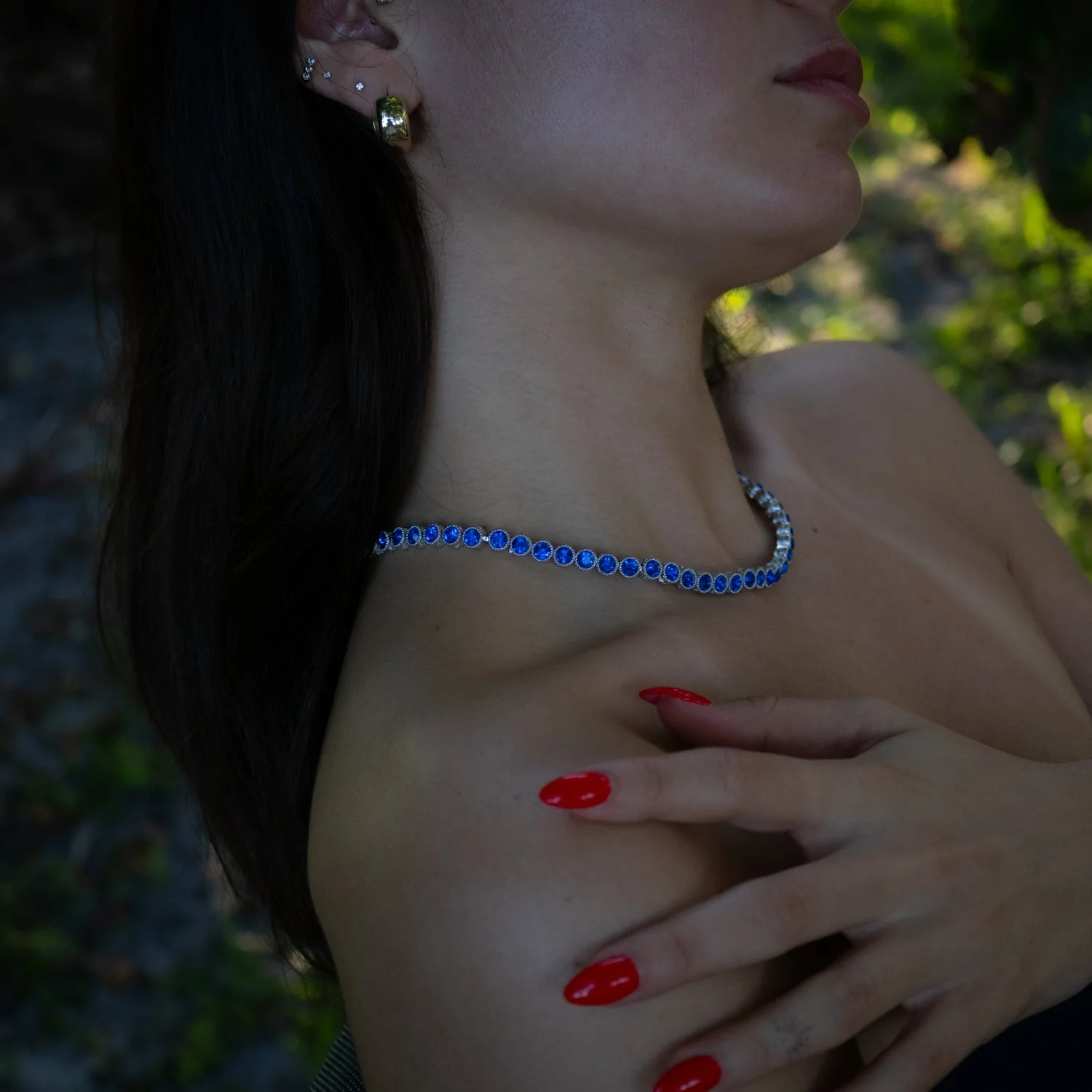 Blue Sapphire Tennis Mystic Silver Necklace - Image 8