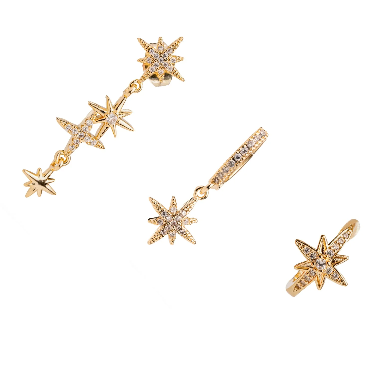 Celestial Trinity Gold & Diamond Earring Set - Image 3