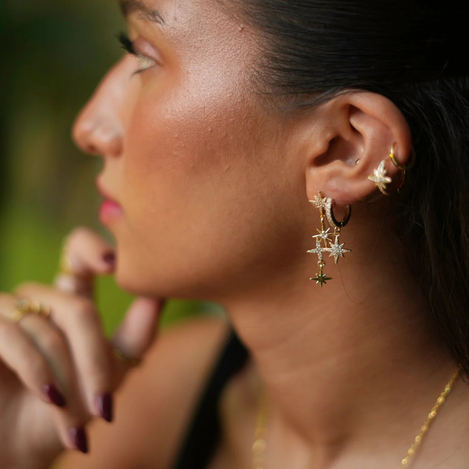 Celestial Trinity Gold & Diamond Earring Set - Image 7