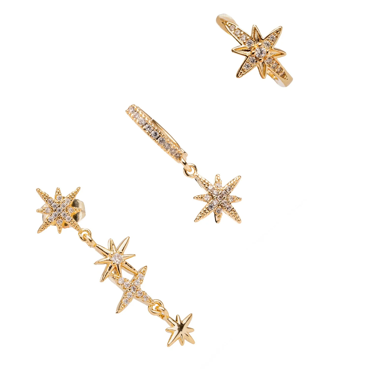 Celestial Trinity Gold & Diamond Earring Set - Image 8
