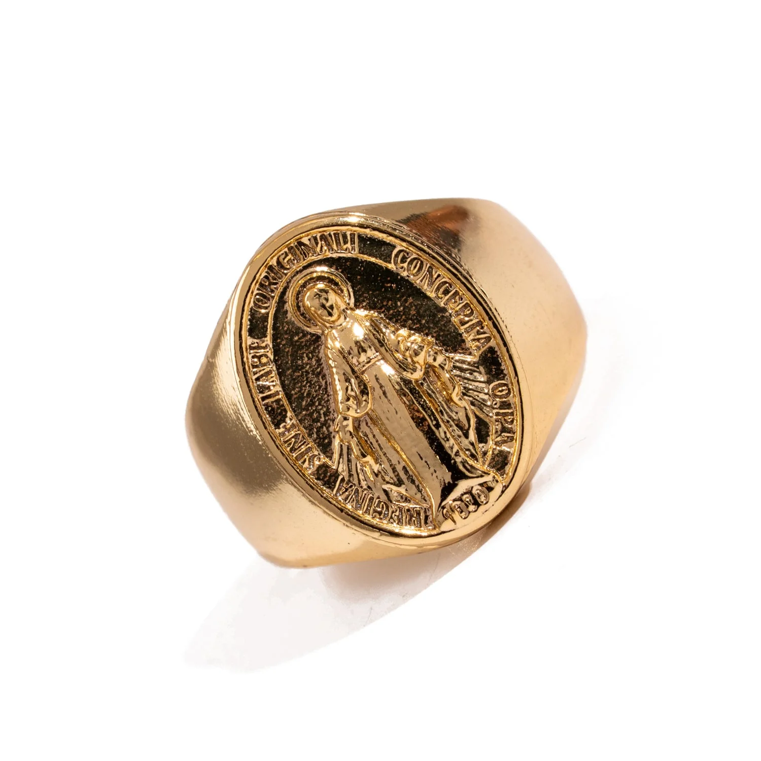 Divine Protection Virgin Mary Gold Vermeil Ring - Image 3