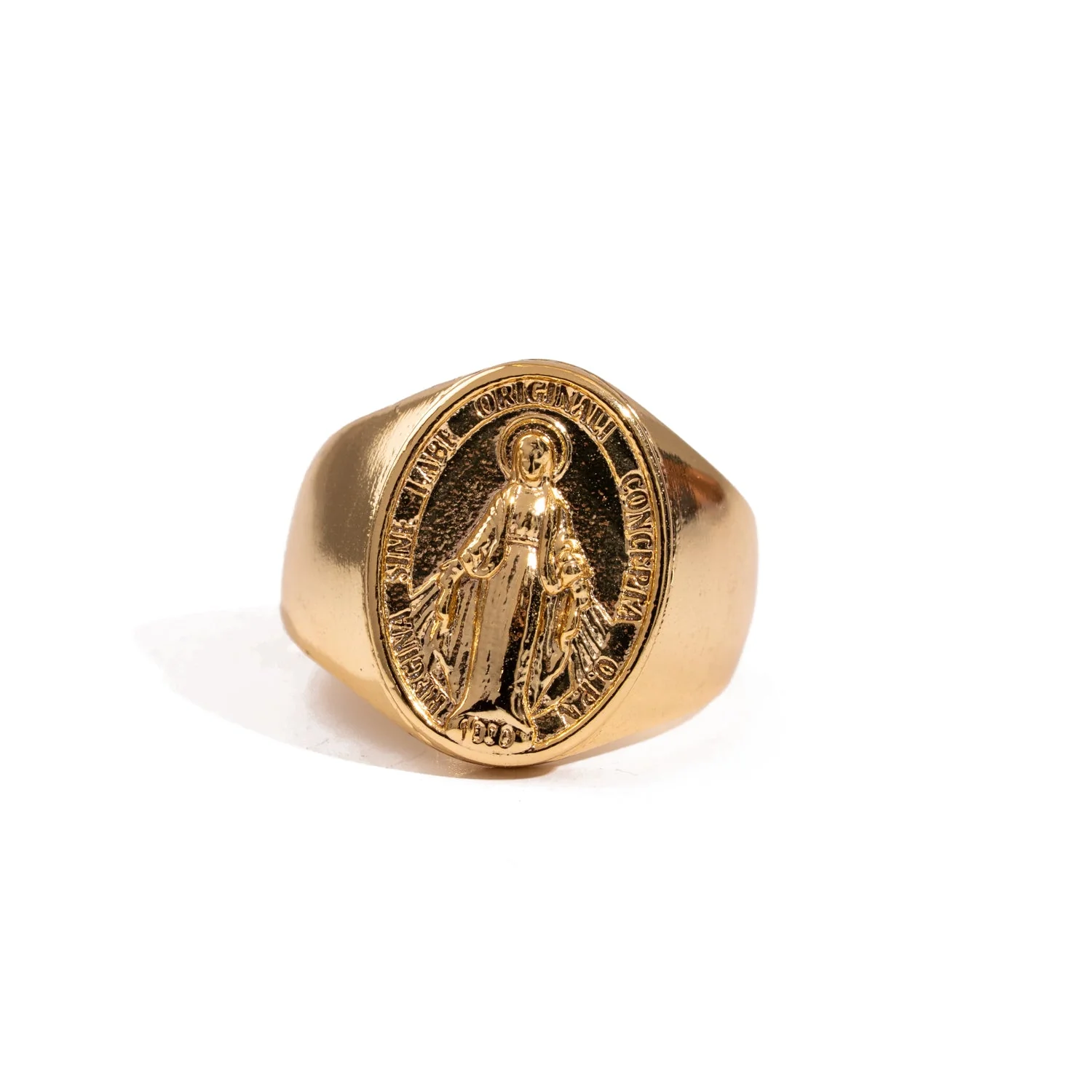 Divine Protection Virgin Mary Gold Vermeil Ring - Image 5