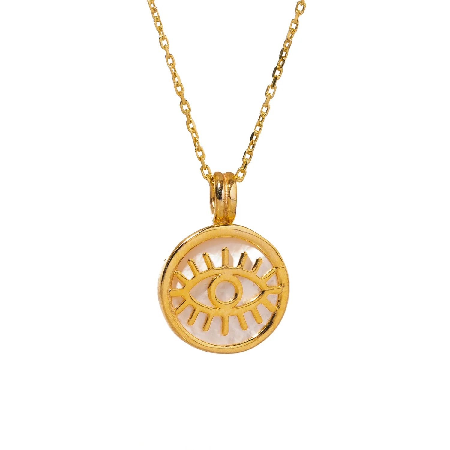 Pearl and Gold Round Evil Eye Pendant Talisman Necklace - Image 3