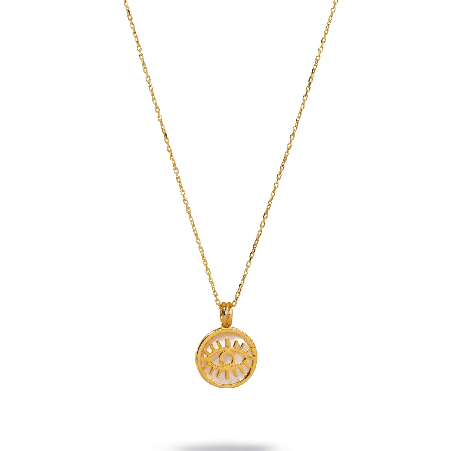 Pearl and Gold Round Evil Eye Pendant Talisman Necklace - Image 7