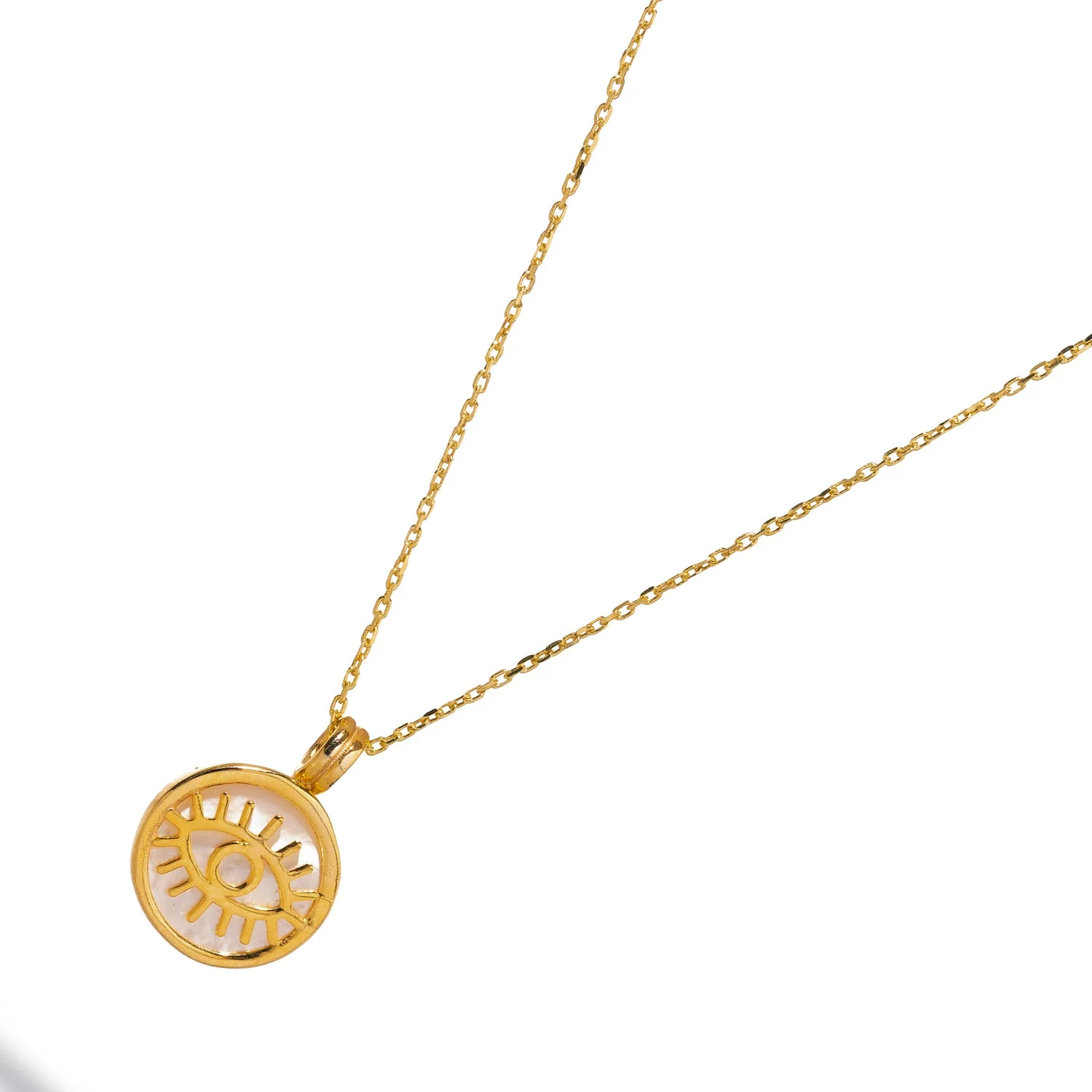 Pearl and Gold Round Evil Eye Pendant Talisman Necklace - Image 8