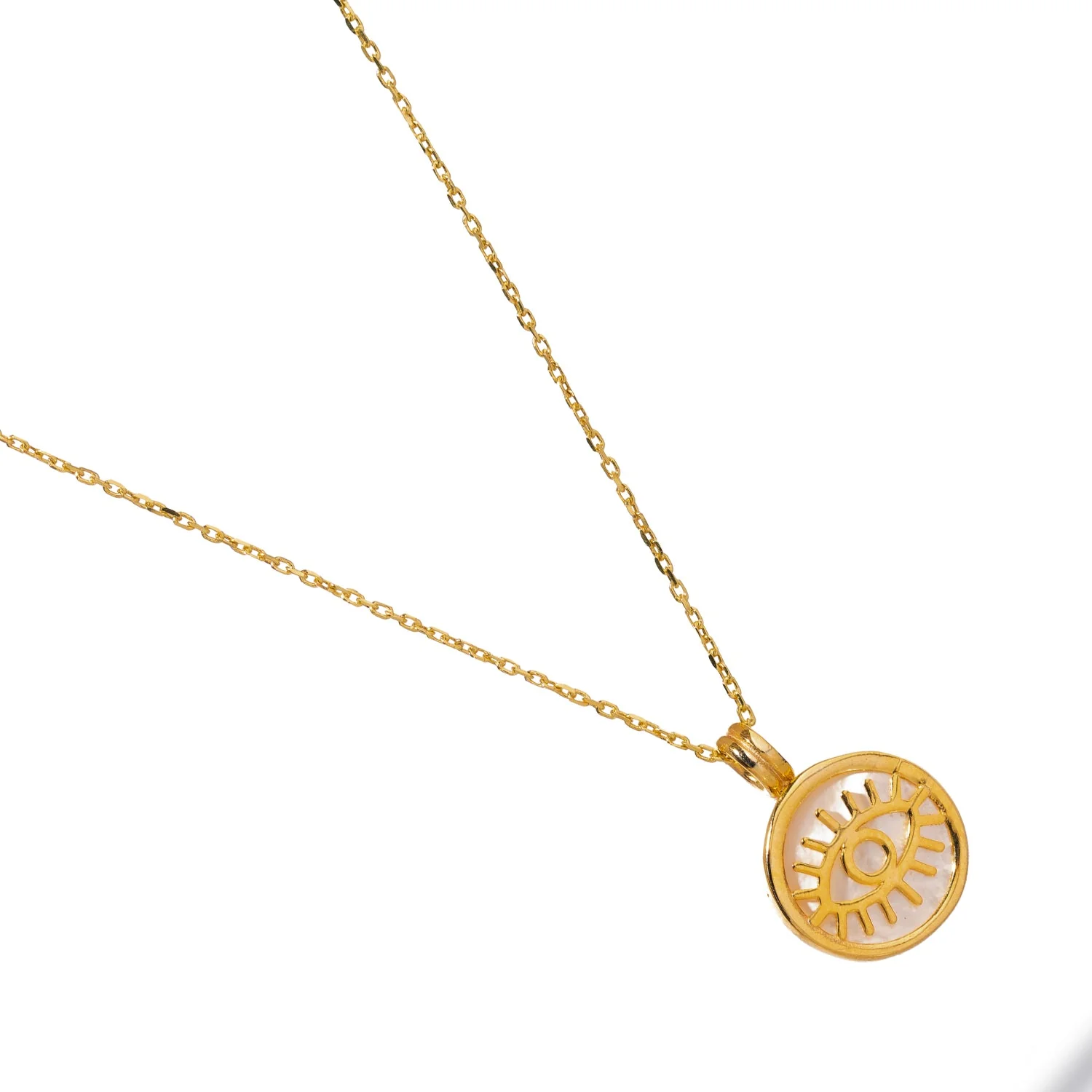 Pearl and Gold Round Evil Eye Pendant Talisman Necklace - Image 9