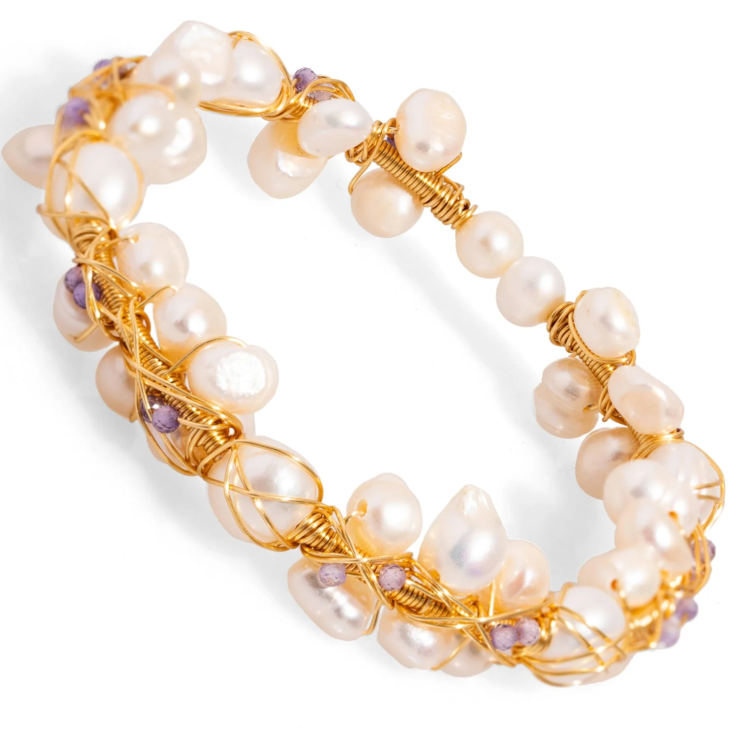 Pearl Beads & Gold Elegant Wedding Cuff Bracelet - Image 3