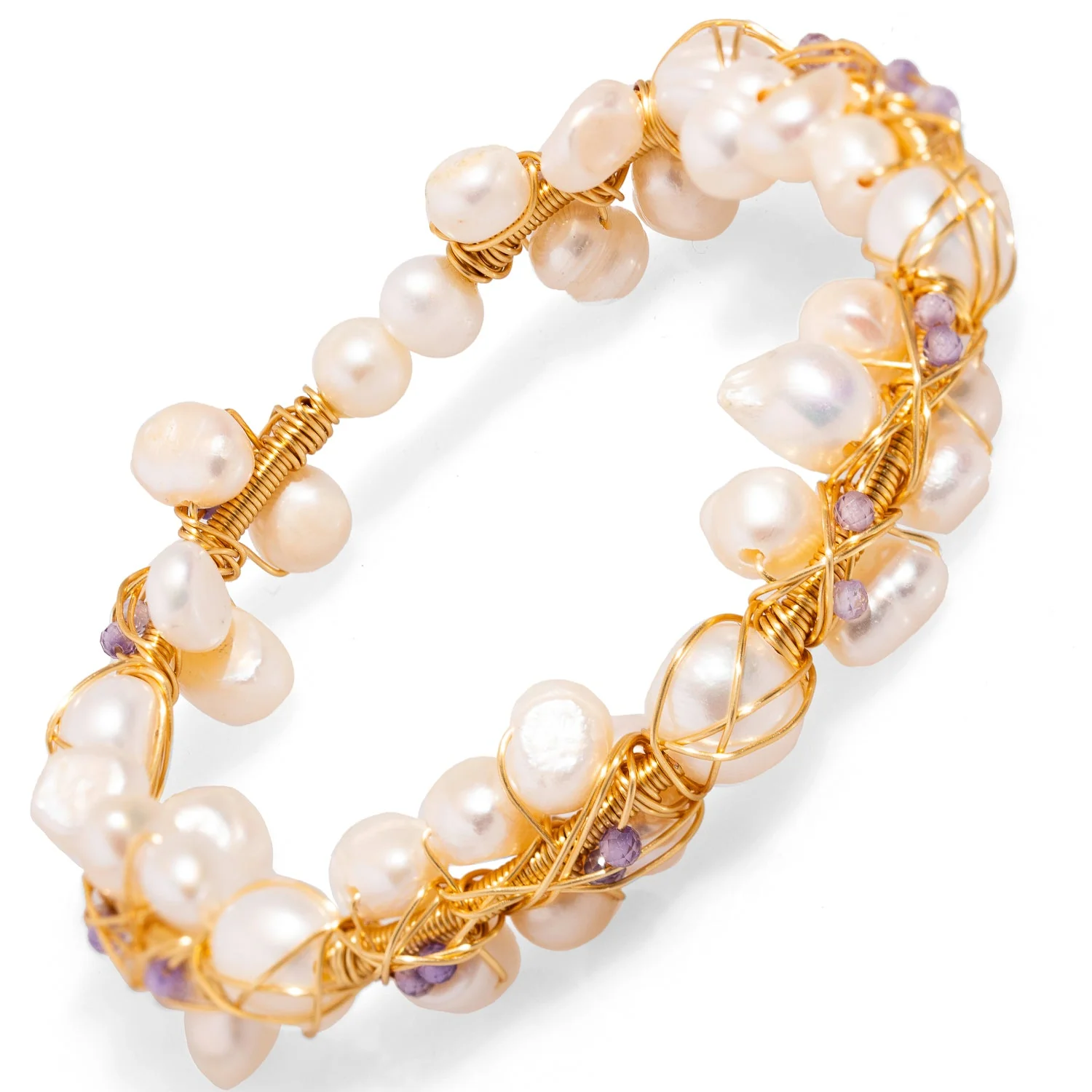 Pearl Beads & Gold Elegant Wedding Cuff Bracelet - Image 5