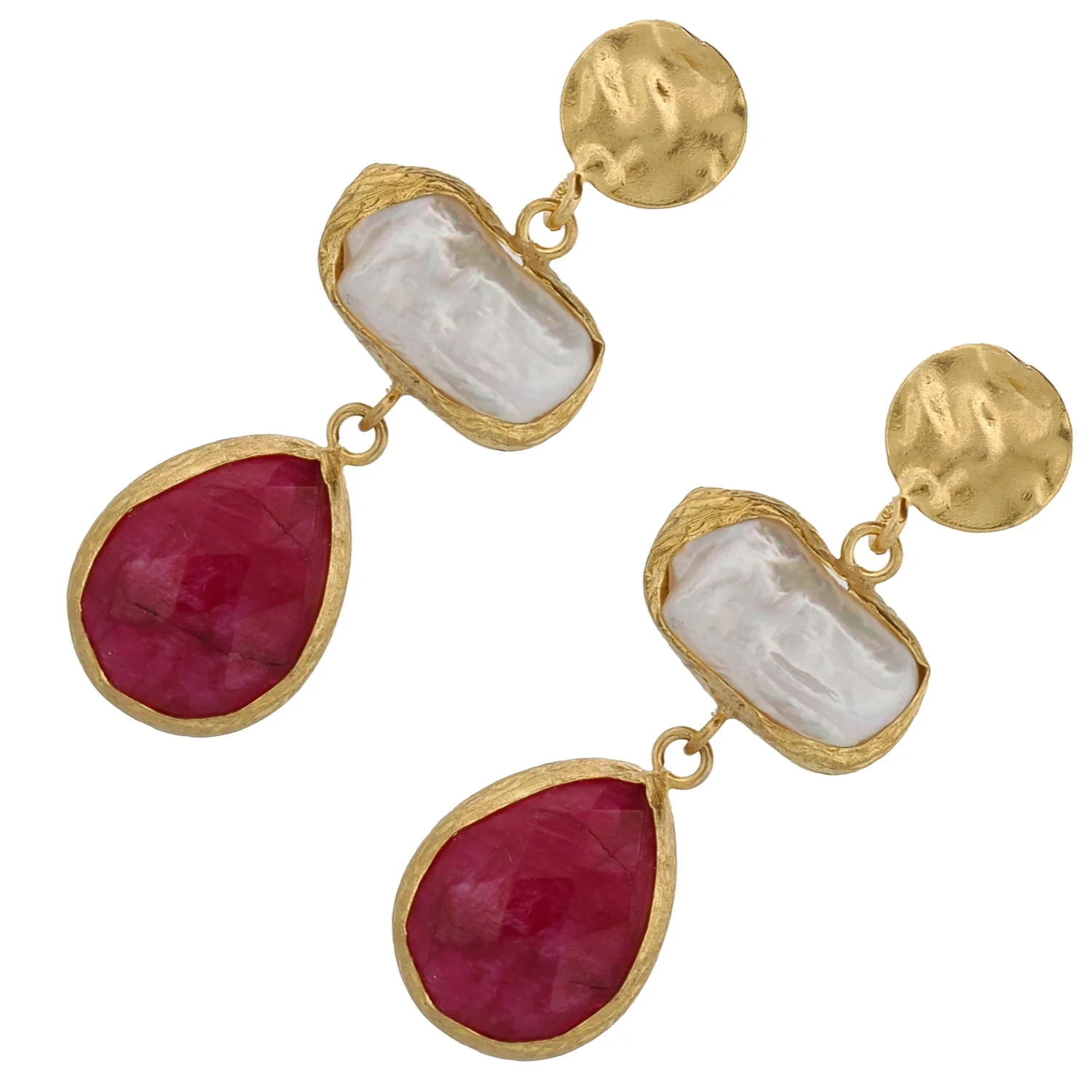 Pearl & Ruby Gemstone Earrings - Image 3