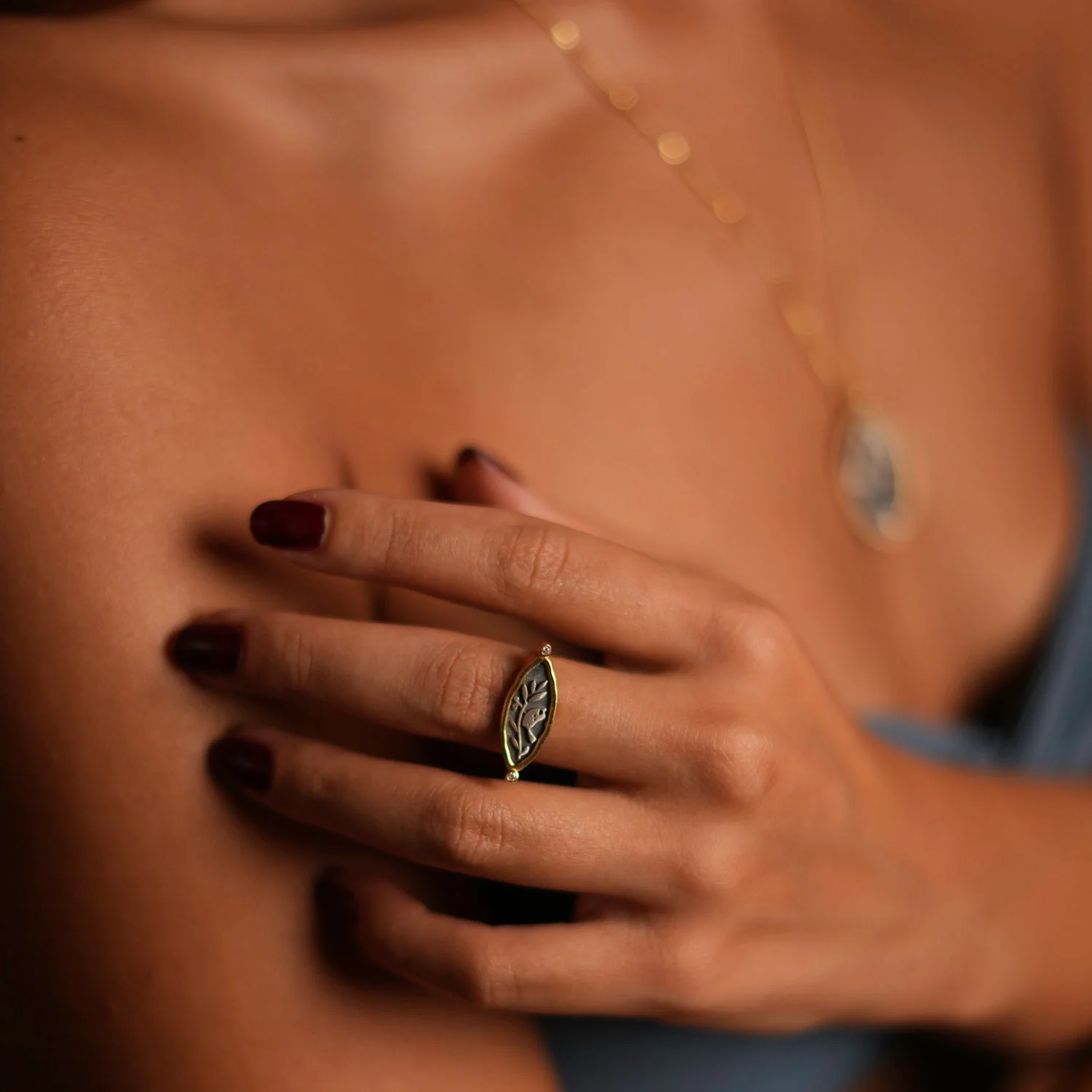 Spiritual Bird Olive Leaf Adjustable Ring - Image 2