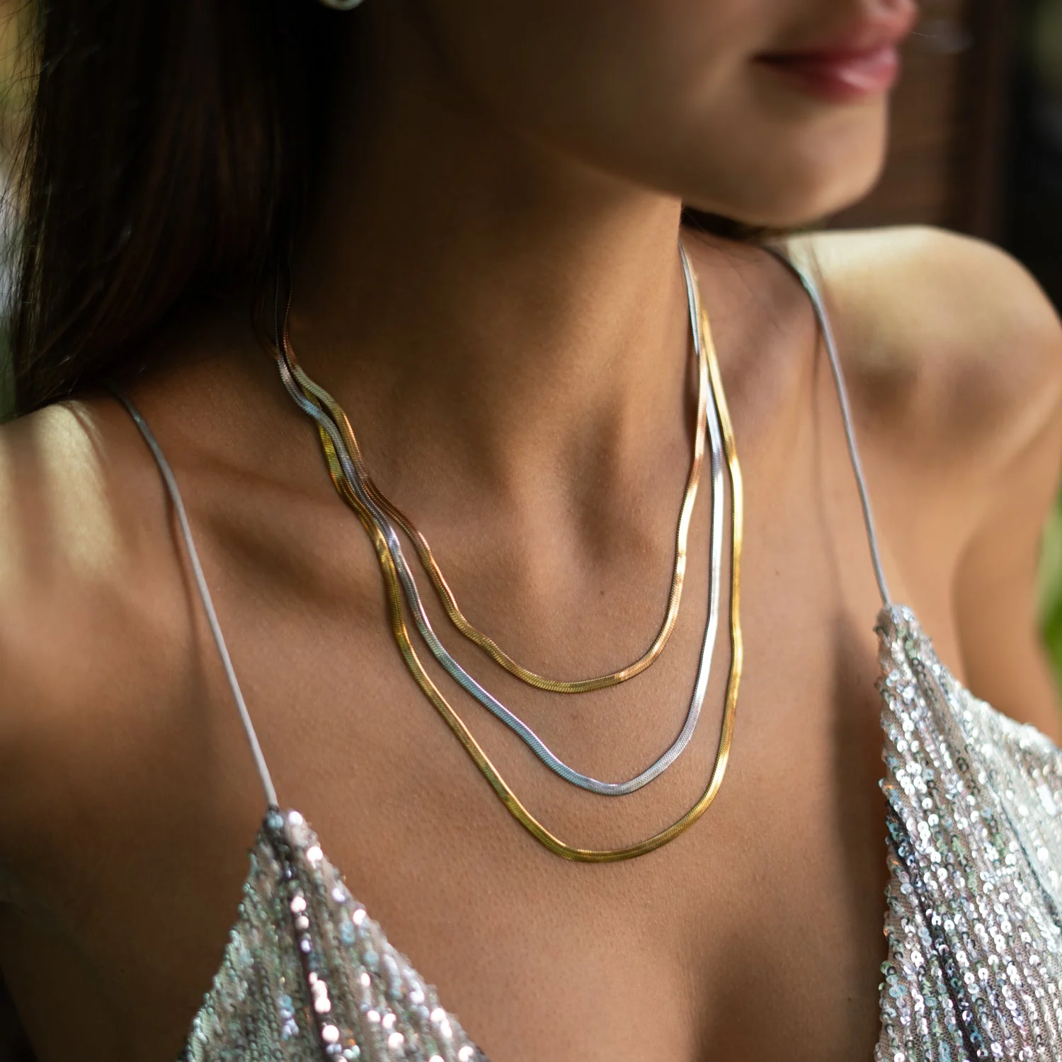 Trio Glow Layered Italian Chain Necklace - Image 6