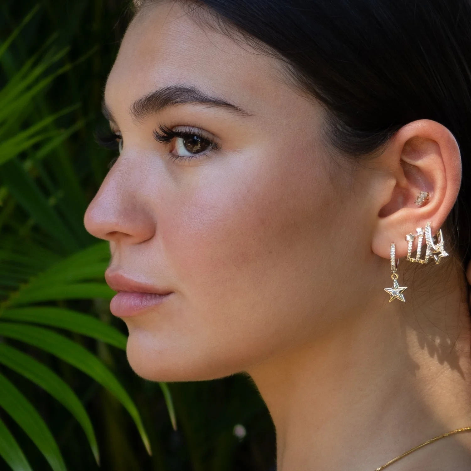 Trio Gold & Diamond Sparkly Star Earrings - Image 4
