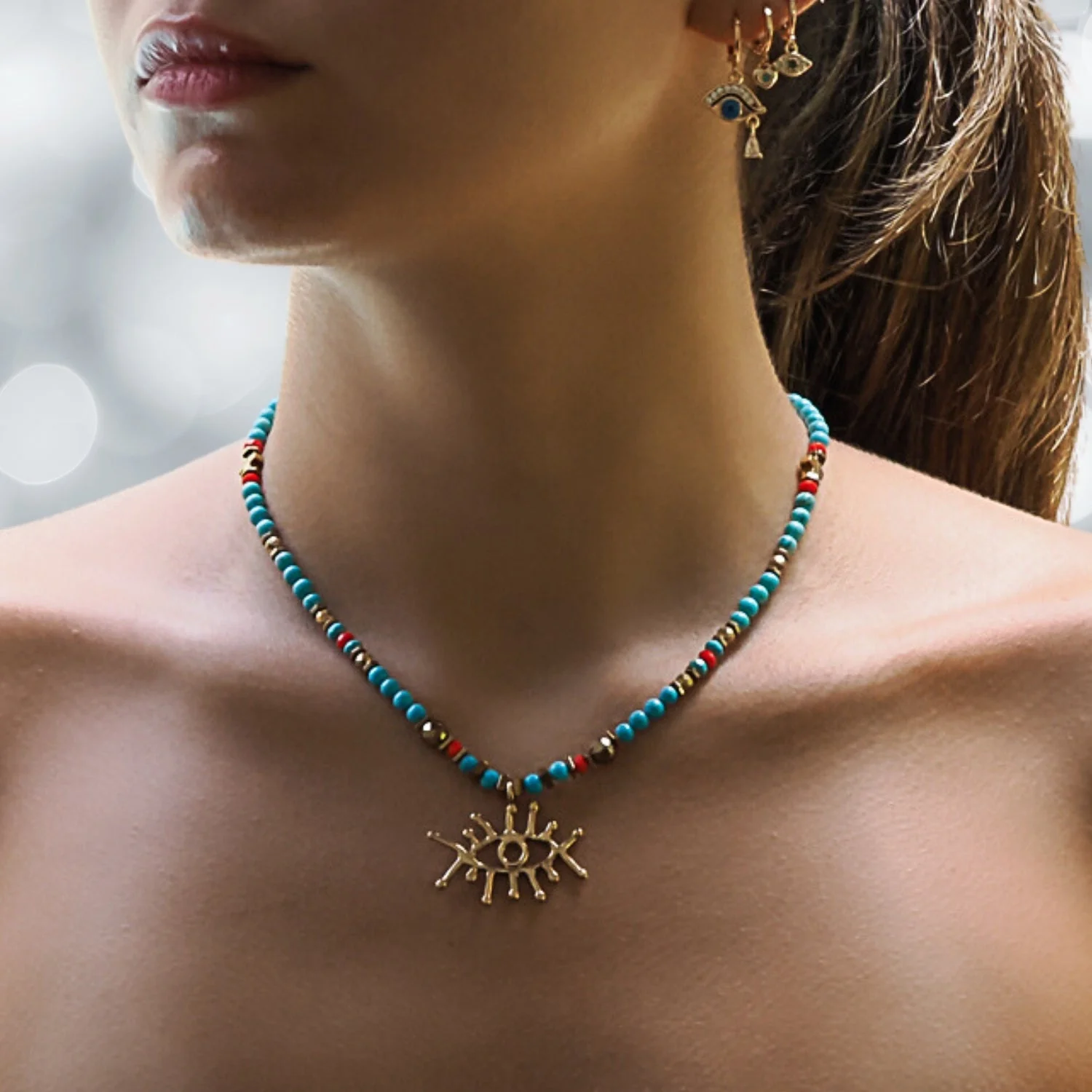 Turquoise Evil Eye Necklace - Image 2