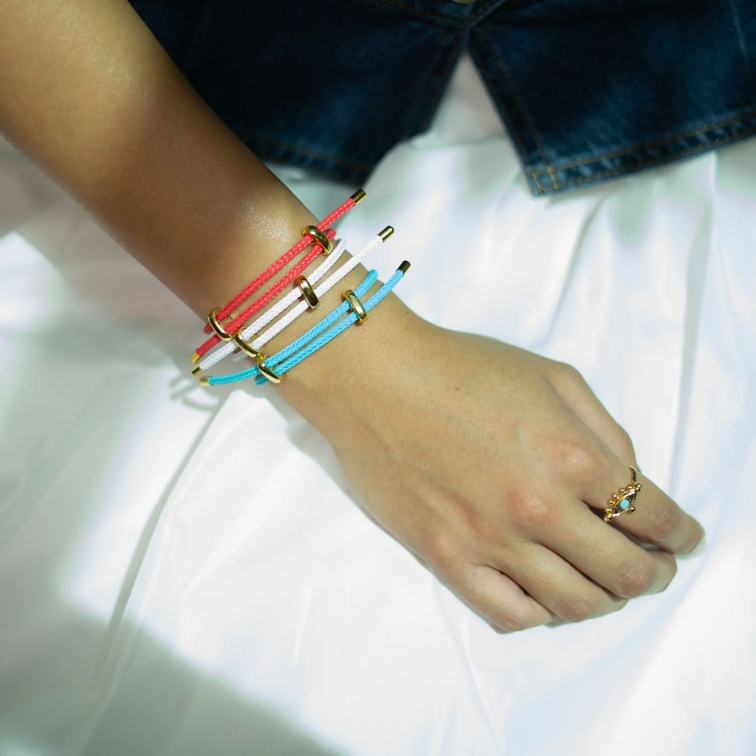 Turquoise Glow Adjustable Gold Rope Bracelet - Image 8
