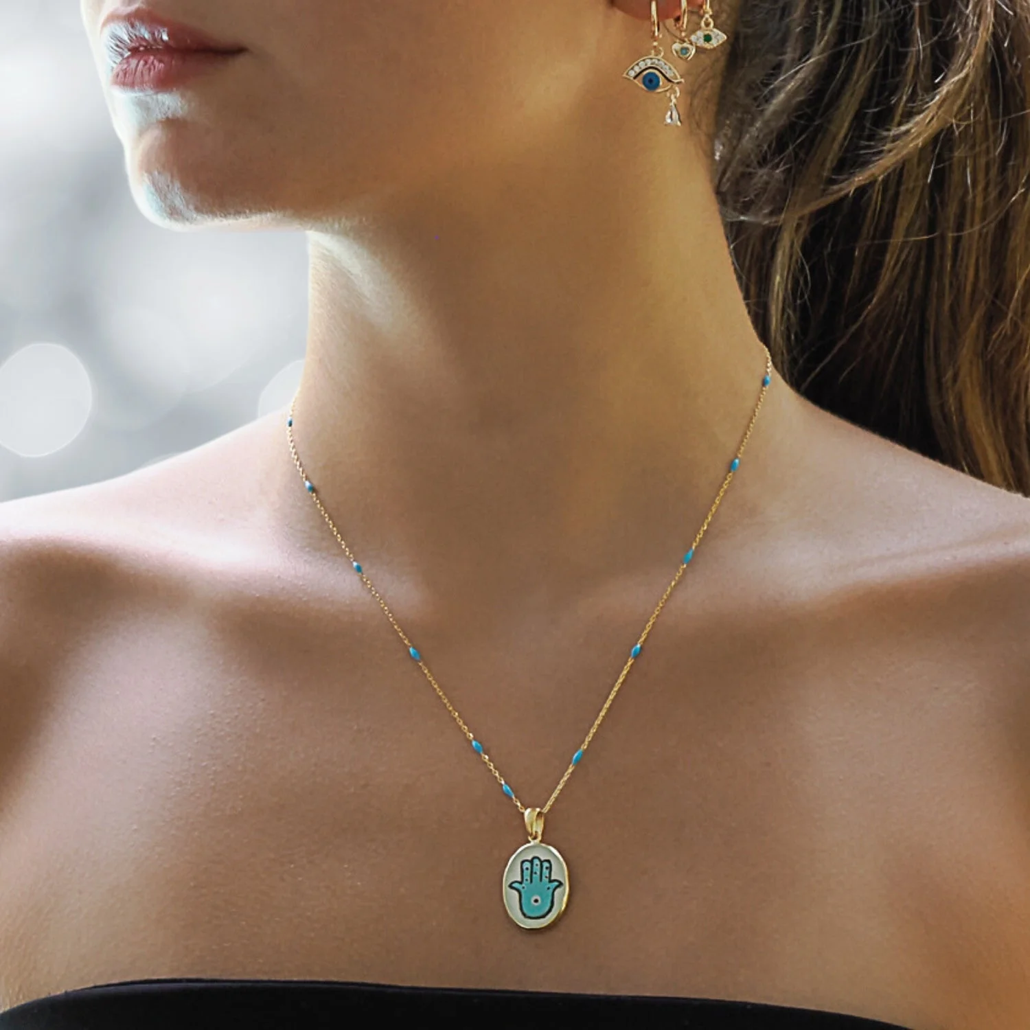 Turquoise Hamsa Necklace - Image 4