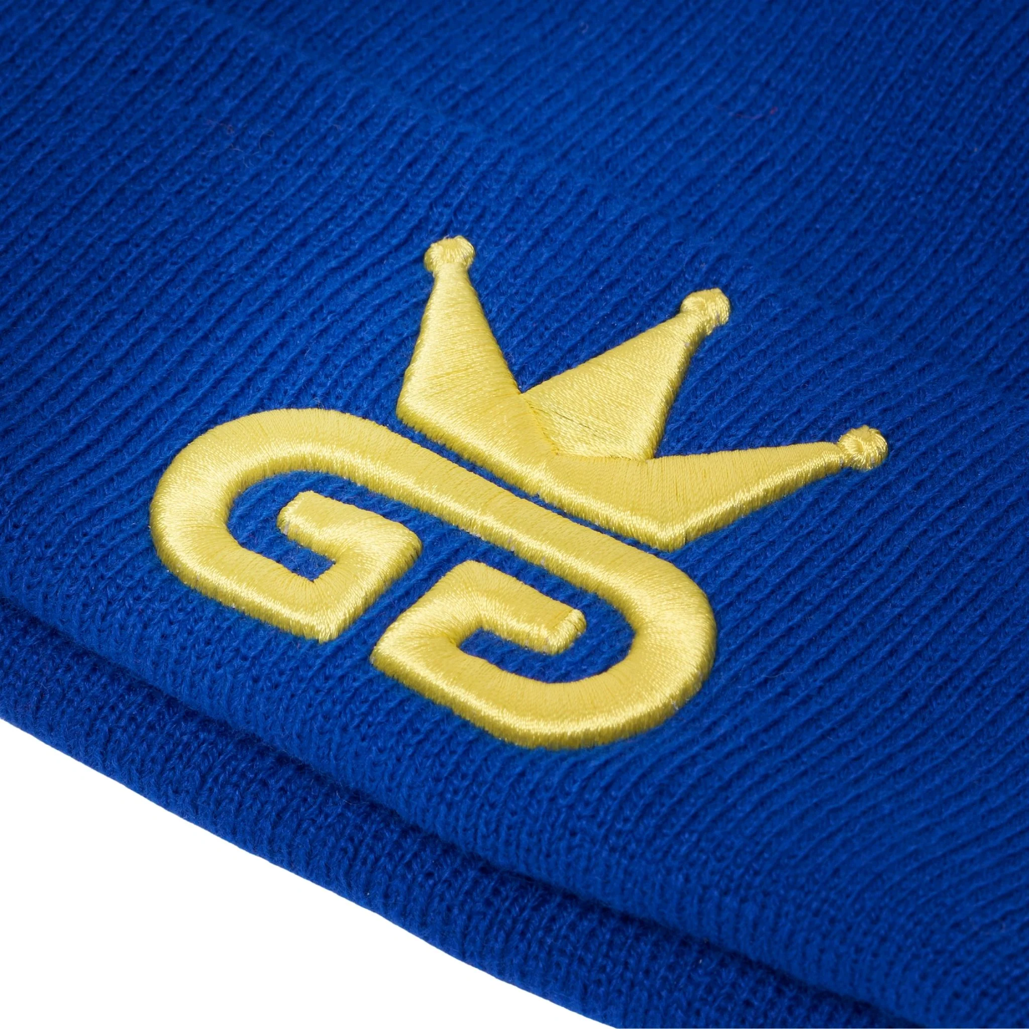Egyptian Blue Beanie with Yellow Woven Logo - Image 2