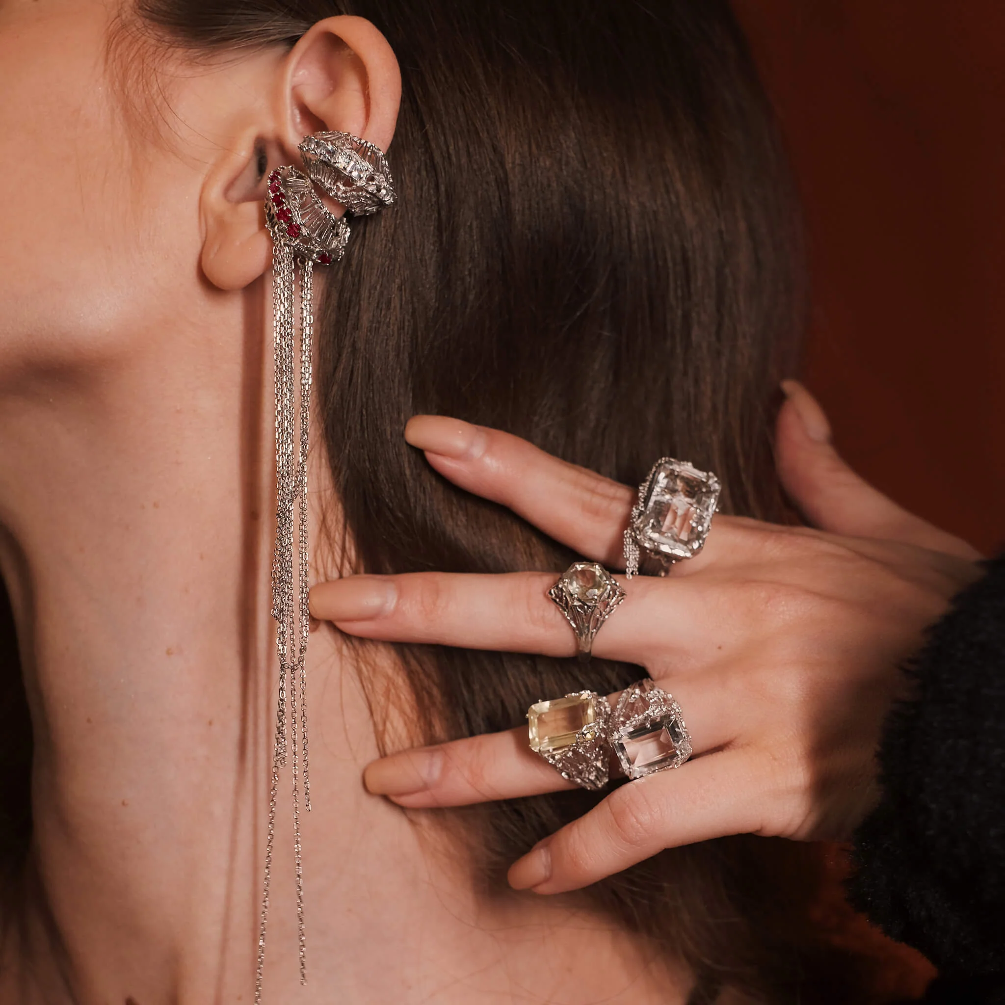 Greatness Gone Earcuff with Chains | Garnet - Image 3