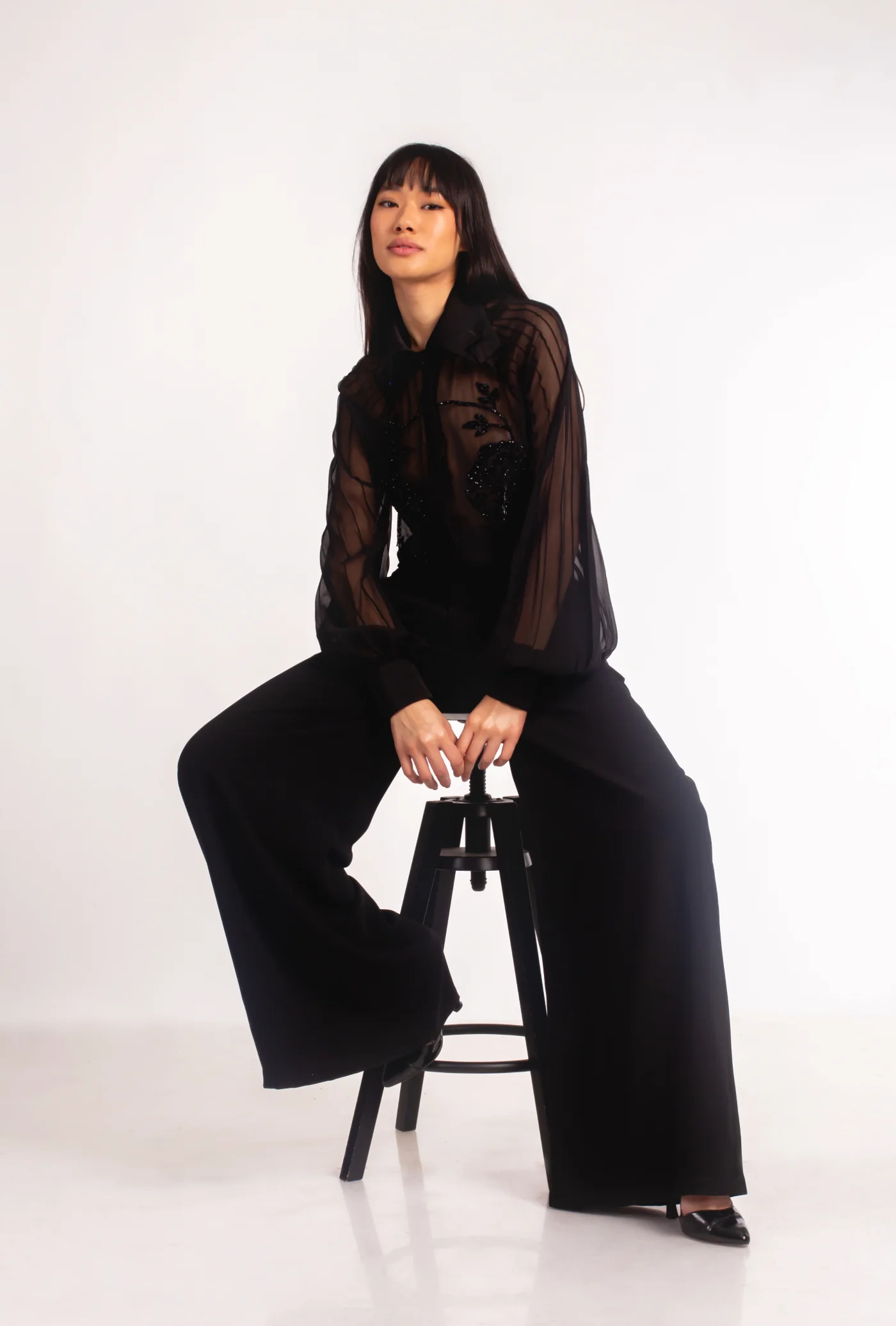 Black Flared Trousers - Image 2