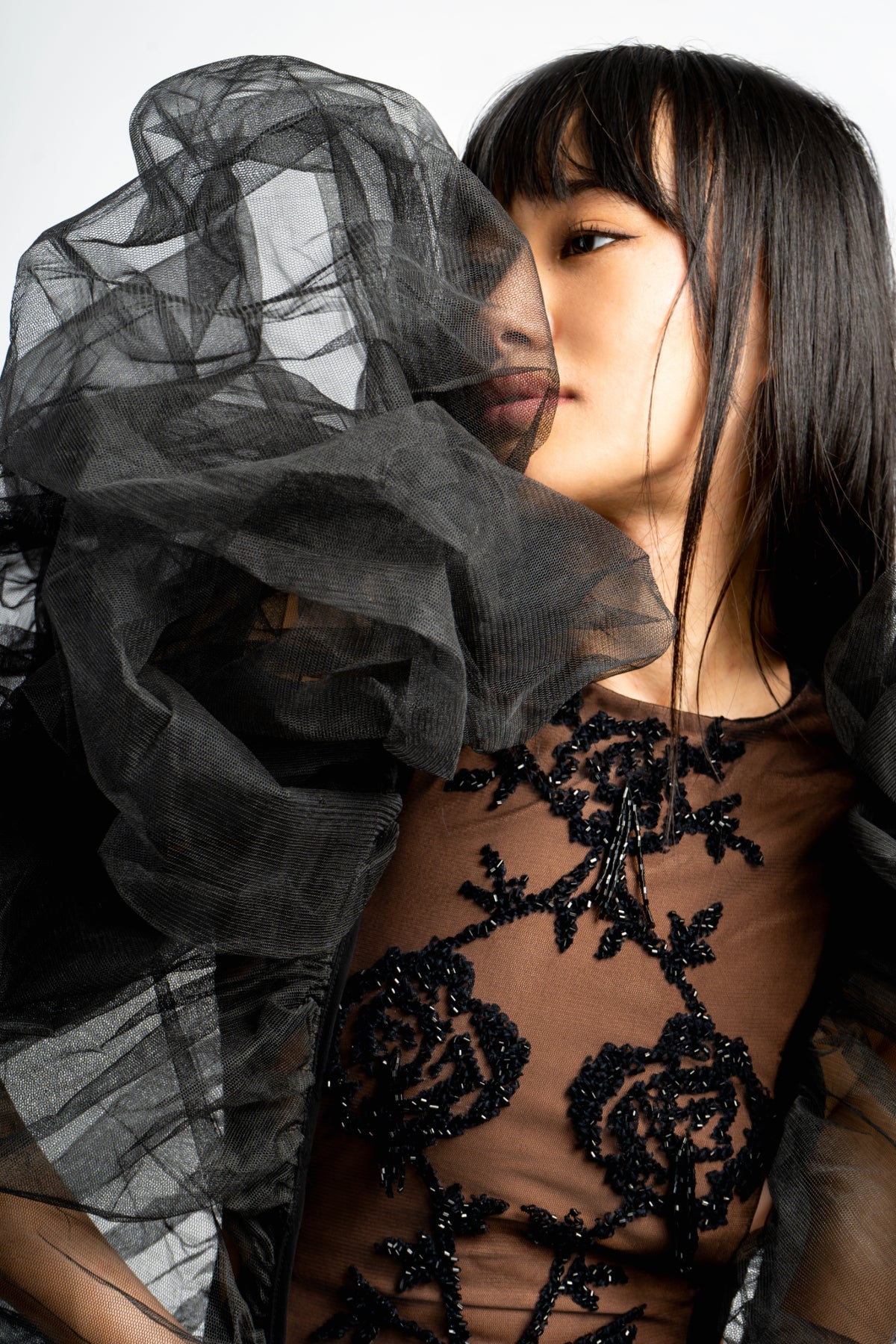 Black Rose Embroidered Tulle Statement Gown - Image 7