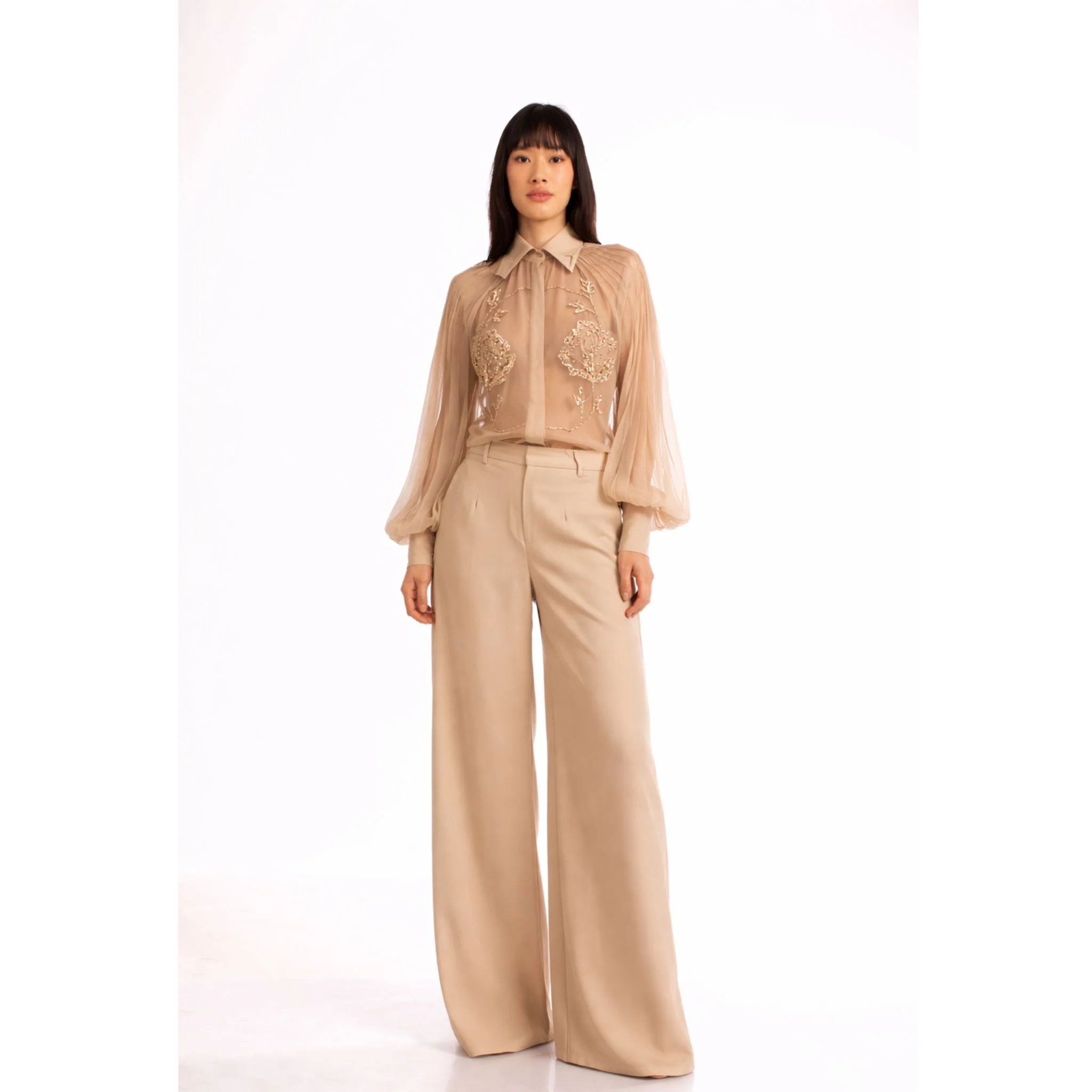 Embroidered Rose Shirt | Beige - Image 2