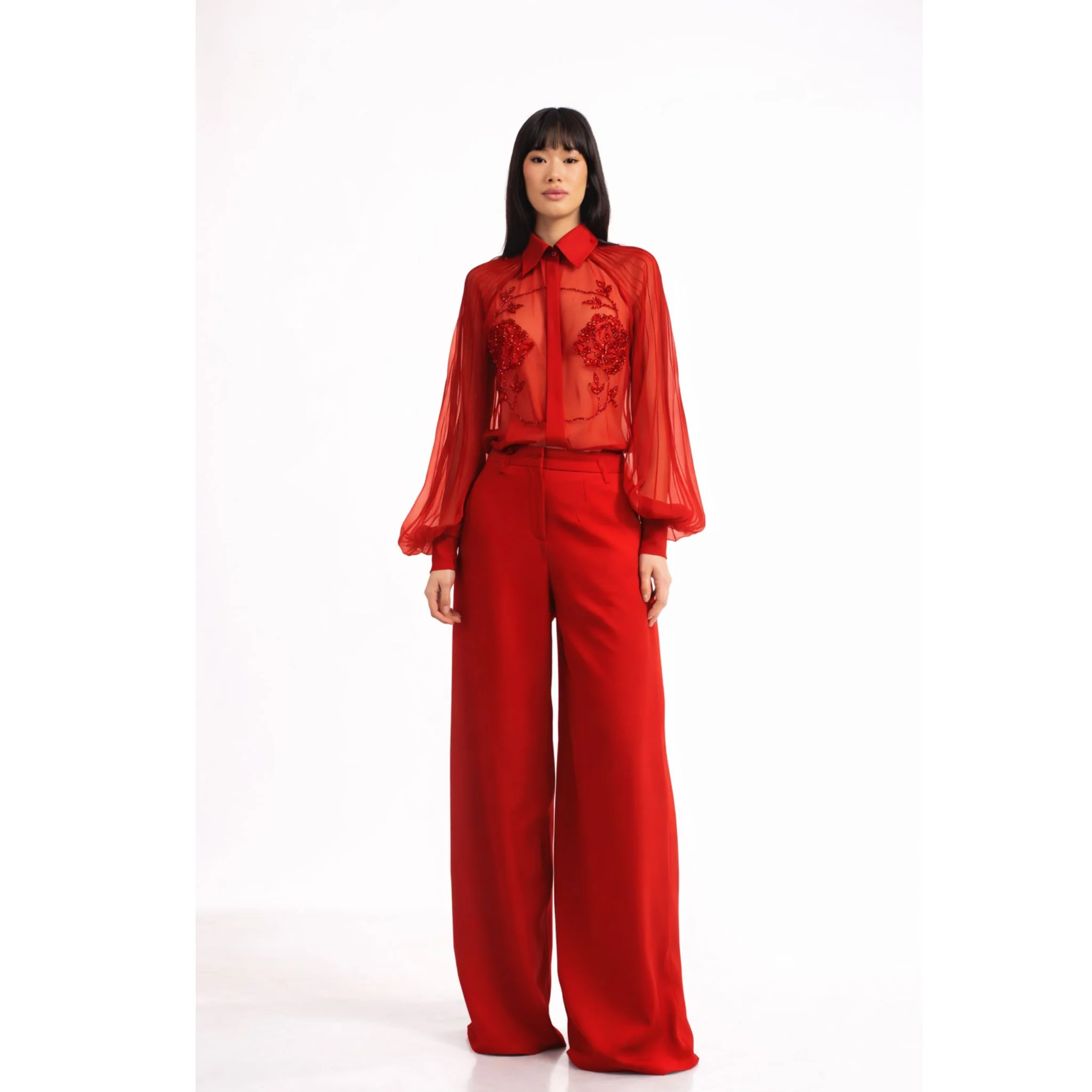 Embroidered Rose Shirt | Red - Image 2