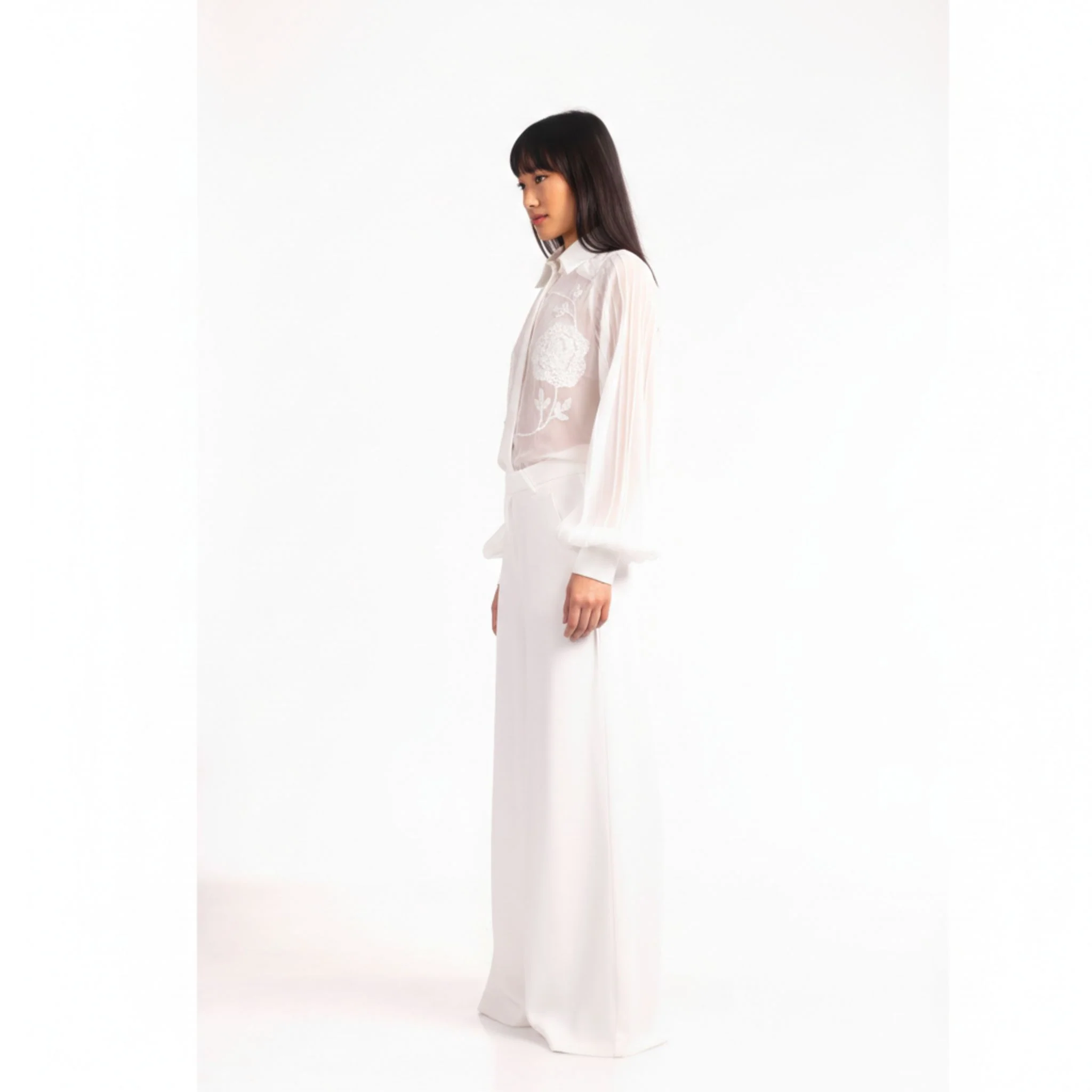 Embroidered Rose Shirt  | White - Image 3