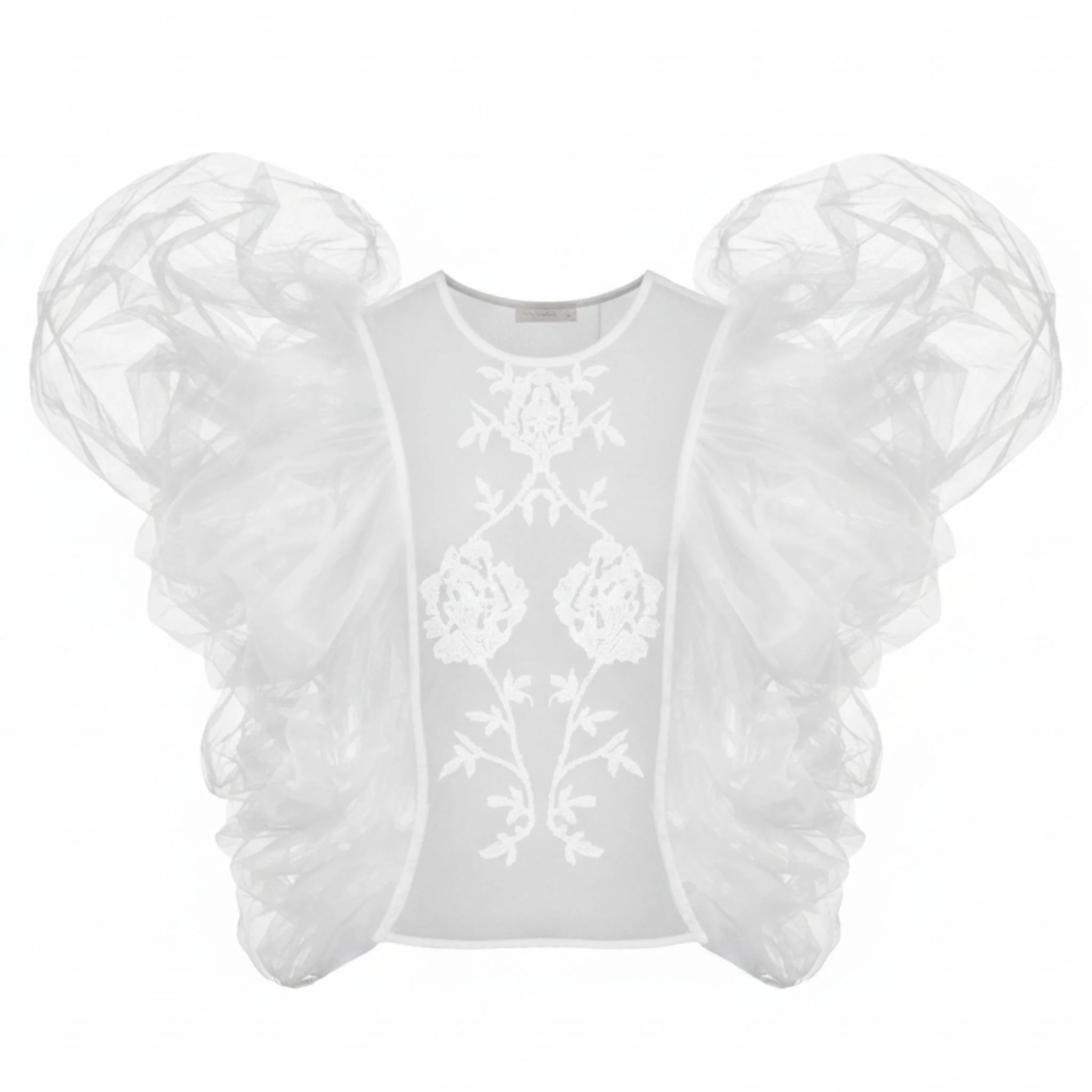 Embroidered Top with Detachable Sleeves | White