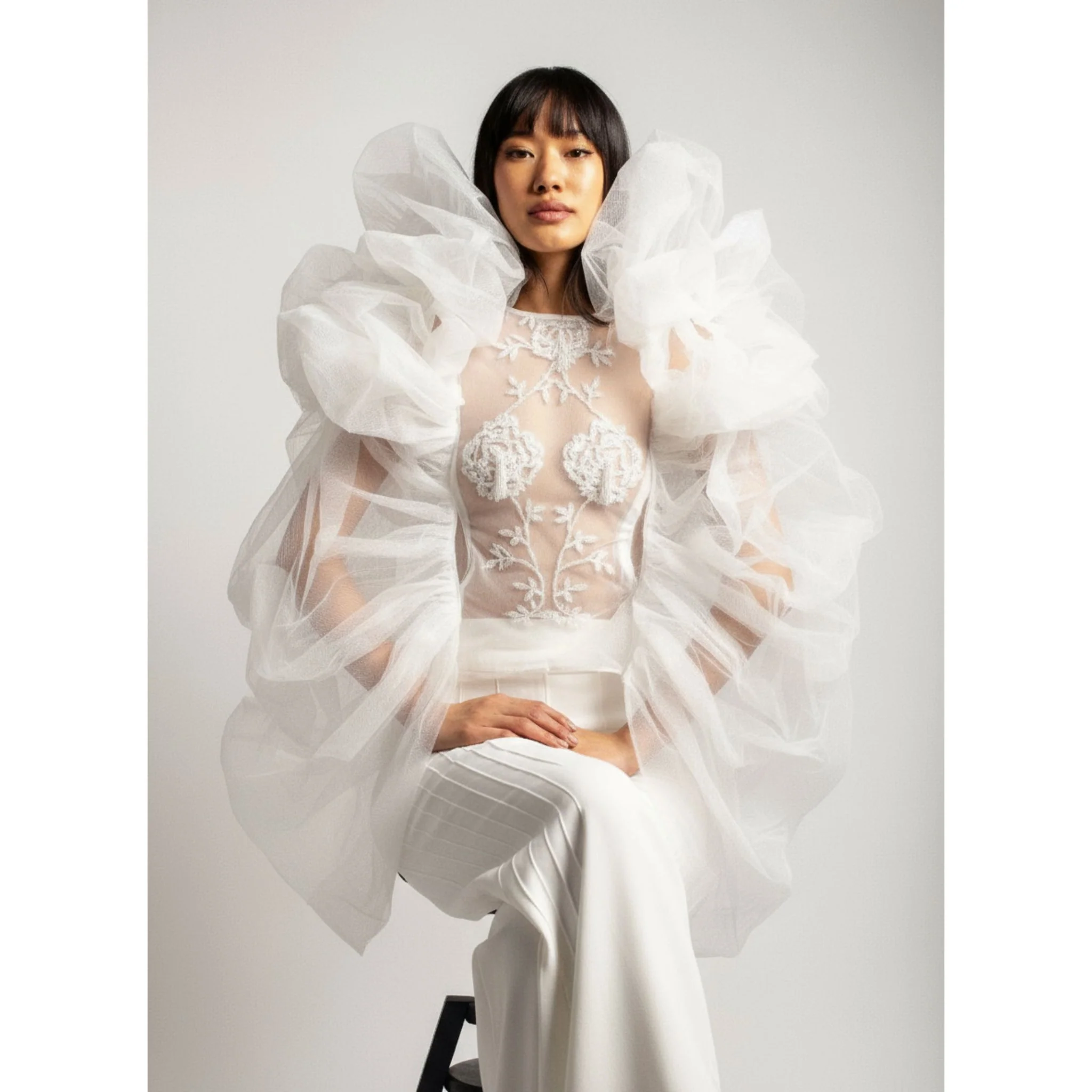 Embroidered Top with Detachable Sleeves | White - Image 2