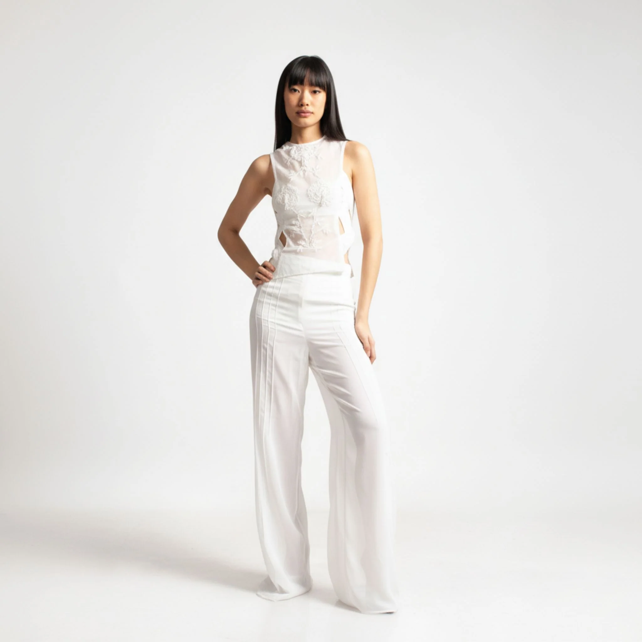 Embroidered Top with Detachable Sleeves | White - Image 3
