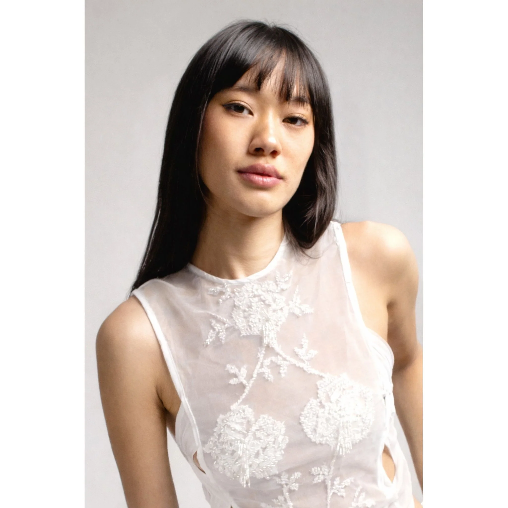 Embroidered Top with Detachable Sleeves | White - Image 6