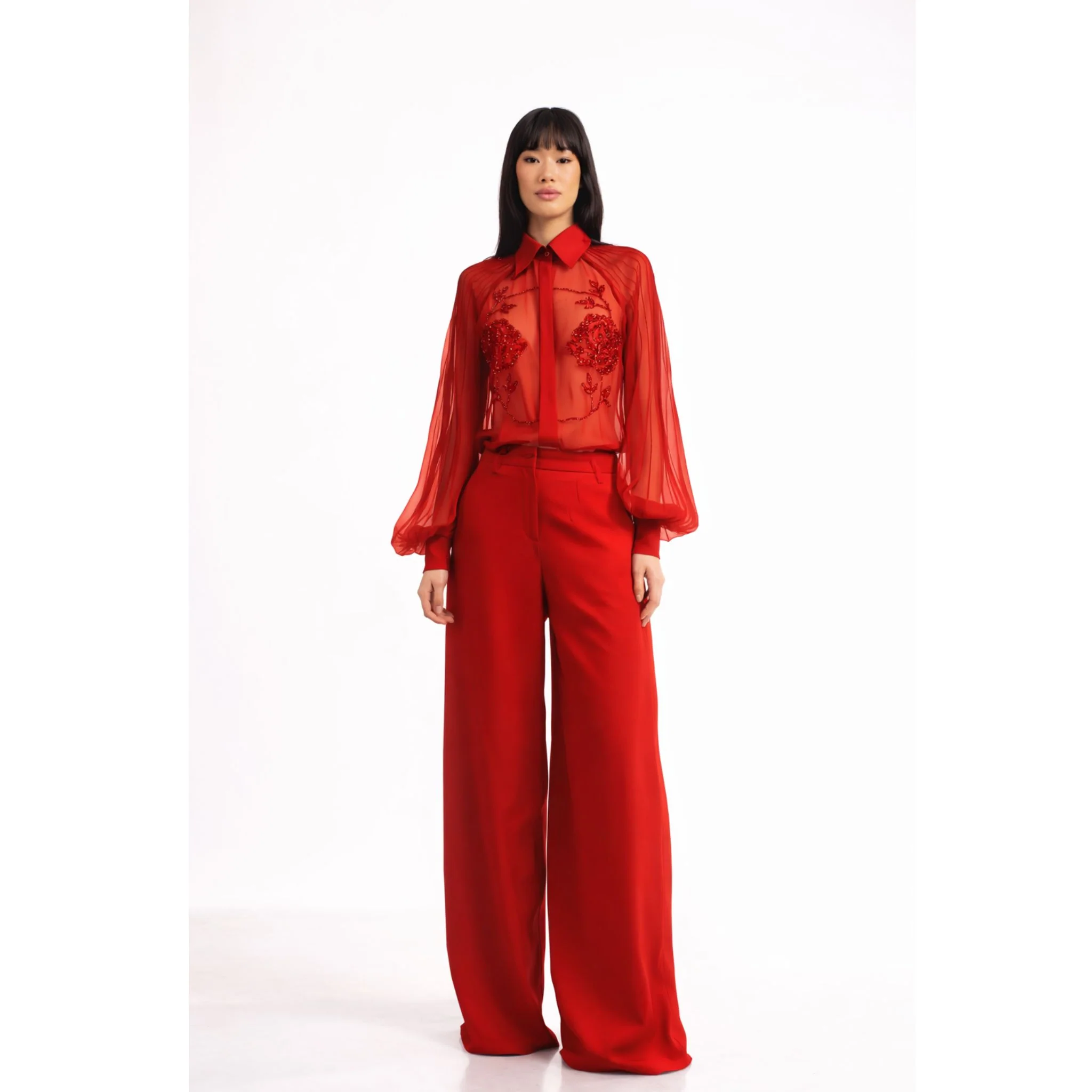 Flared Trousers | Red - Image 2
