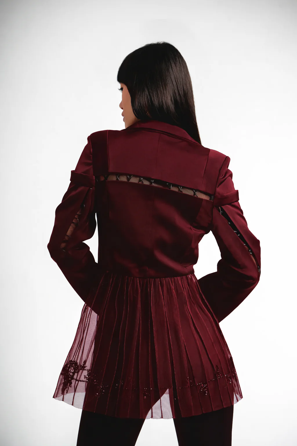 Peplum Style Jacket | Burgundy - Image 4