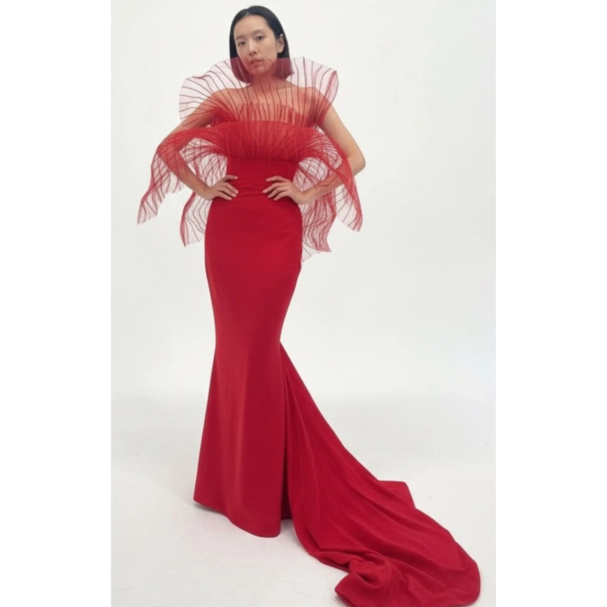 Red Marmaid Structured Gown - Image 2