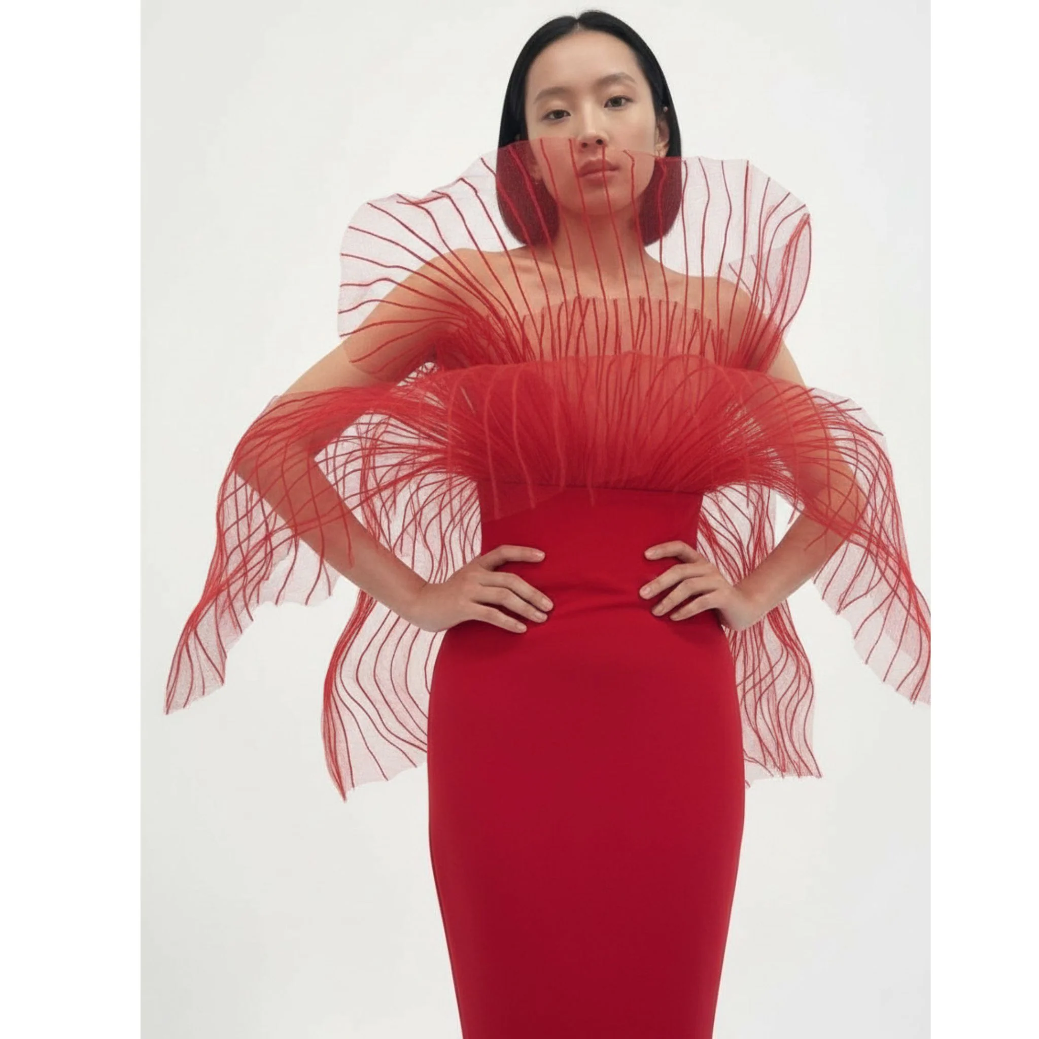 Red Marmaid Structured Gown - Image 3