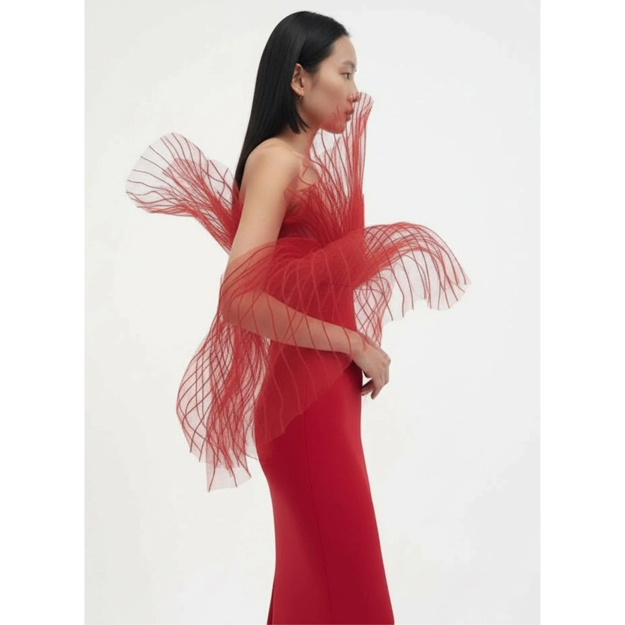 Red Marmaid Structured Gown - Image 4