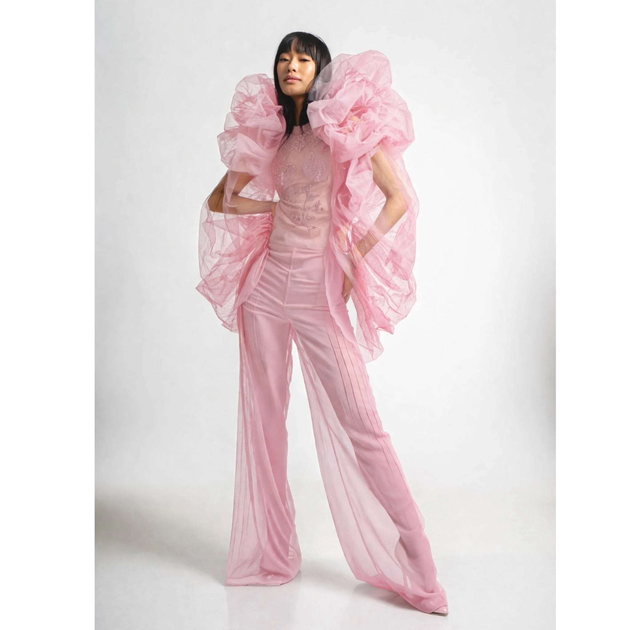 Sheer Pin Tuck Trousers | Pink - Image 2