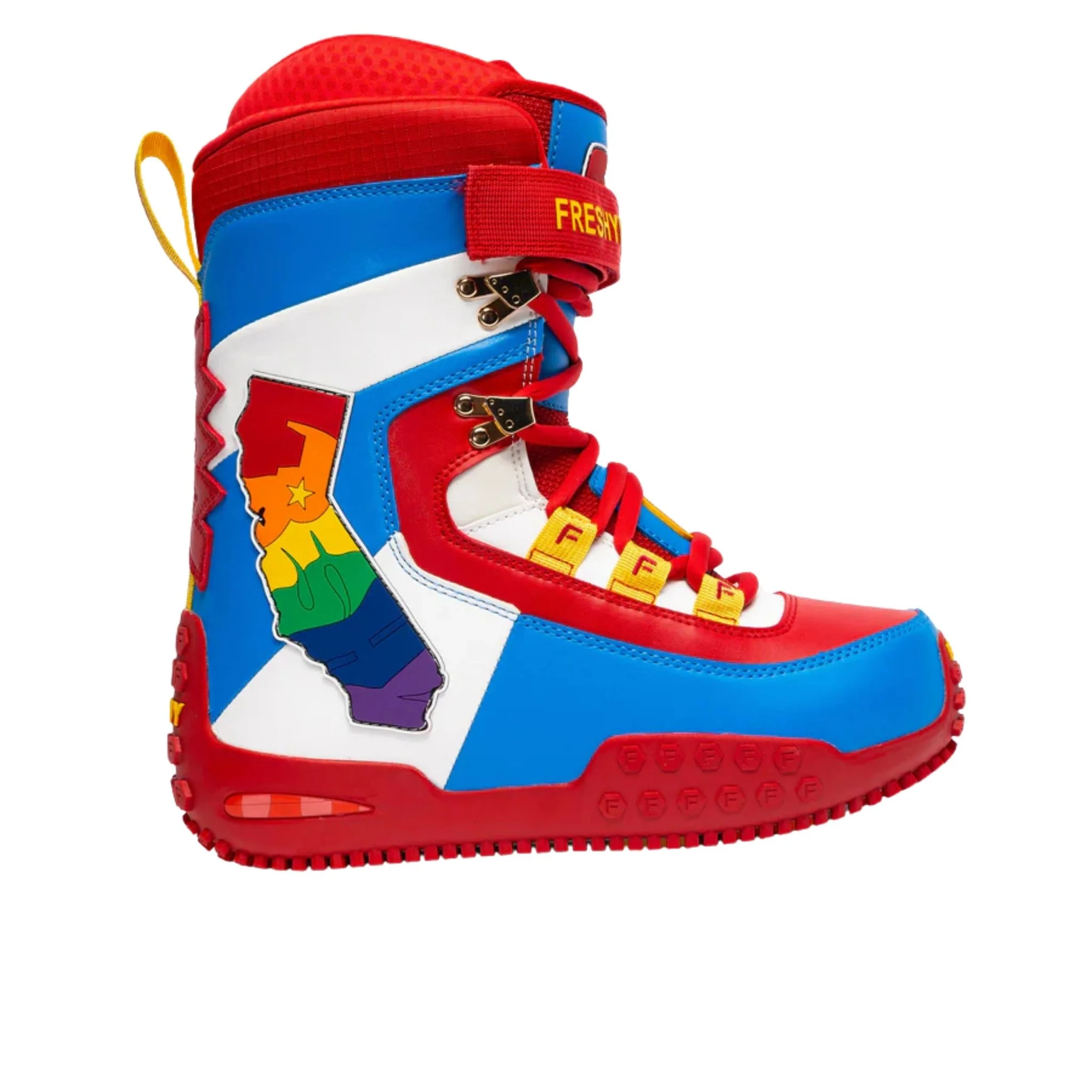 Pow Stomps Snowboard Boots | Red and Blue